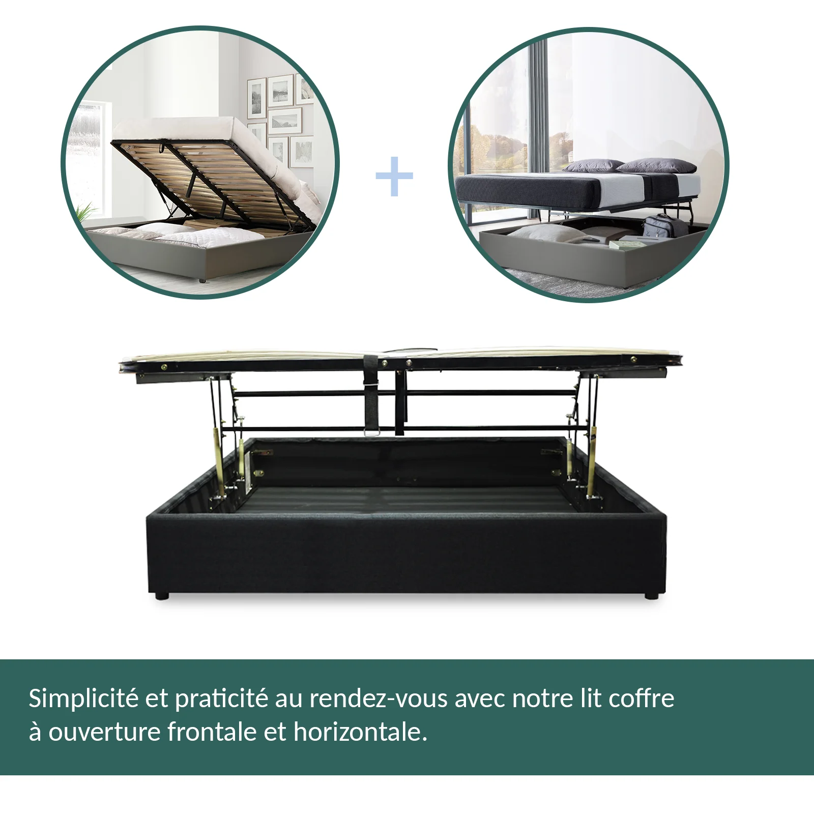 Lit coffre ouverture latérale et frontale tissu gris - Collection Parallèle - Image 11