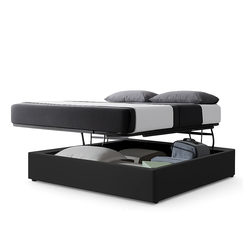 Lit coffre ouverture latérale et frontale tissu gris - Collection Parallèle - Image 13