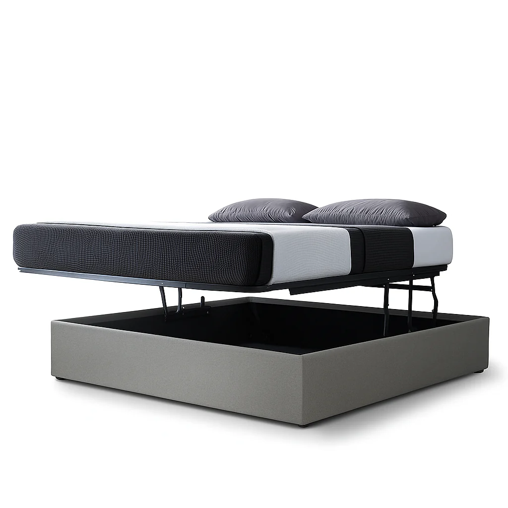 Lit coffre ouverture latérale et frontale tissu gris - Collection Parallèle - Image 14