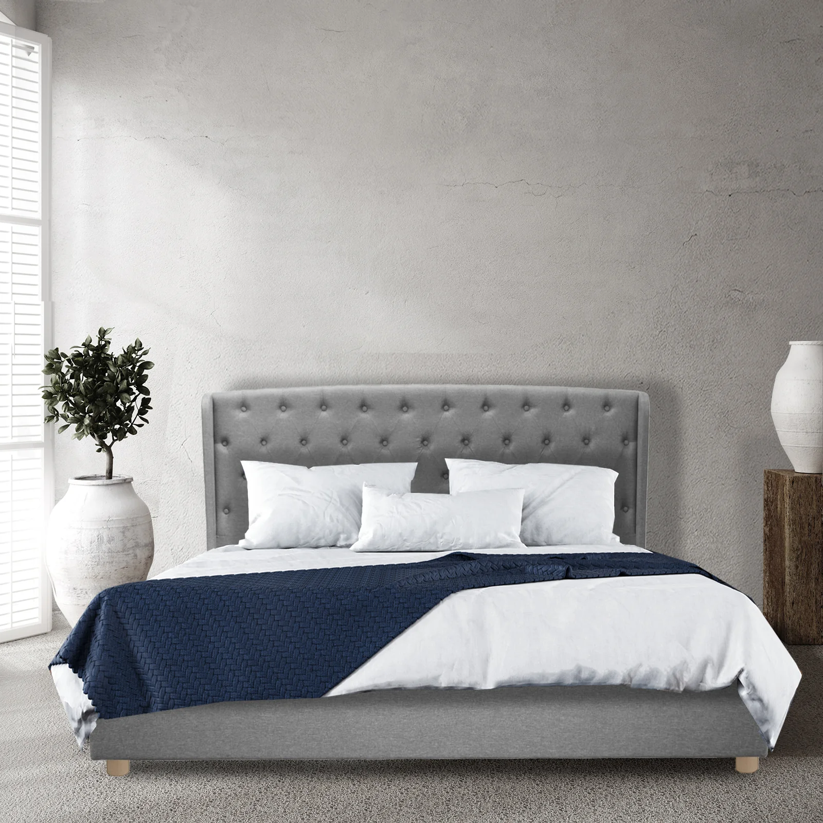 Lit capitonné Clémentine : tissu et sommier à lattes en bois - Image 10