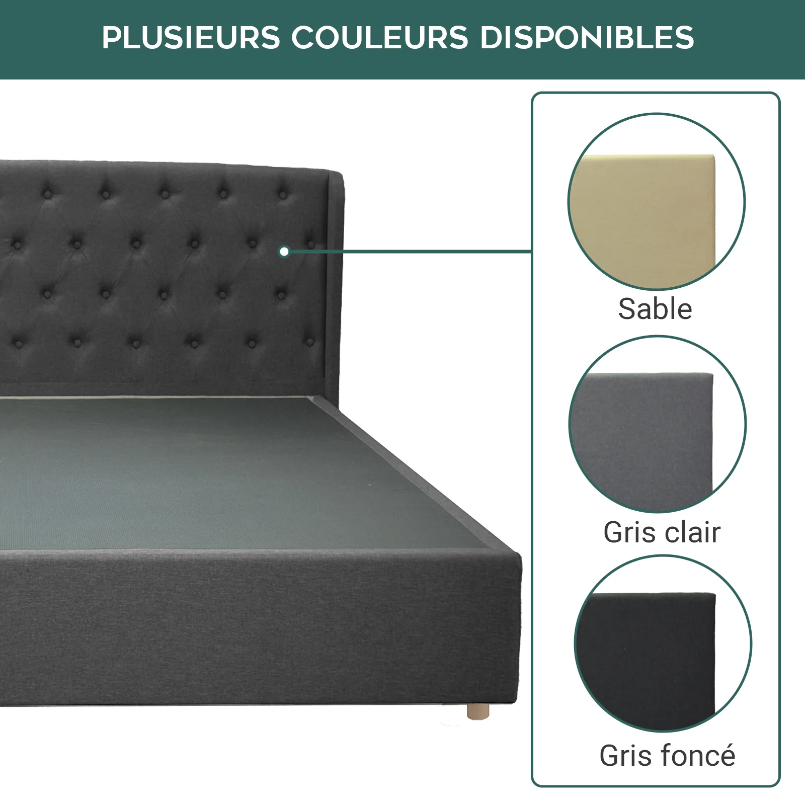 Lit capitonné Clémentine : tissu et sommier à lattes en bois - Image 3