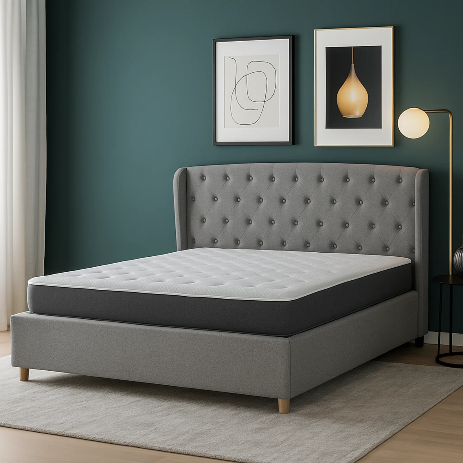 Lit capitonné Clémentine : tissu et sommier à lattes en bois - Image 7