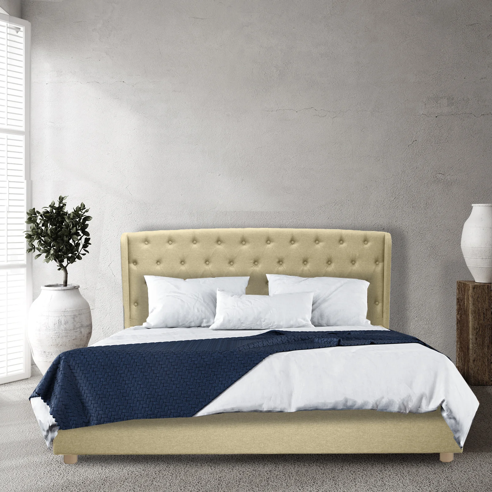 Lit capitonné Clémentine : tissu et sommier à lattes en bois - Image 8