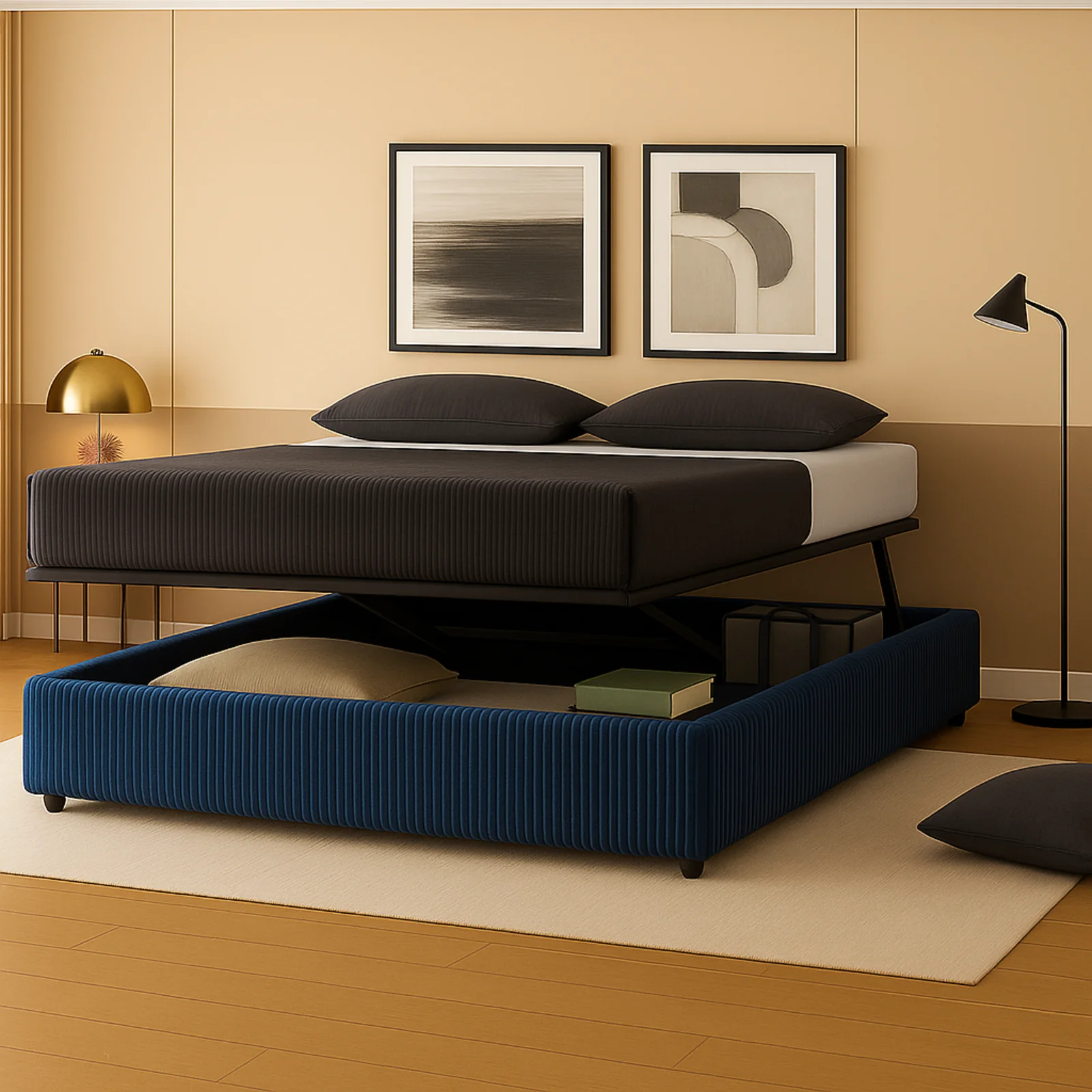 Lit coffre ouverture latérale et frontale velours côtelé - Collection Parallèle - Image 3