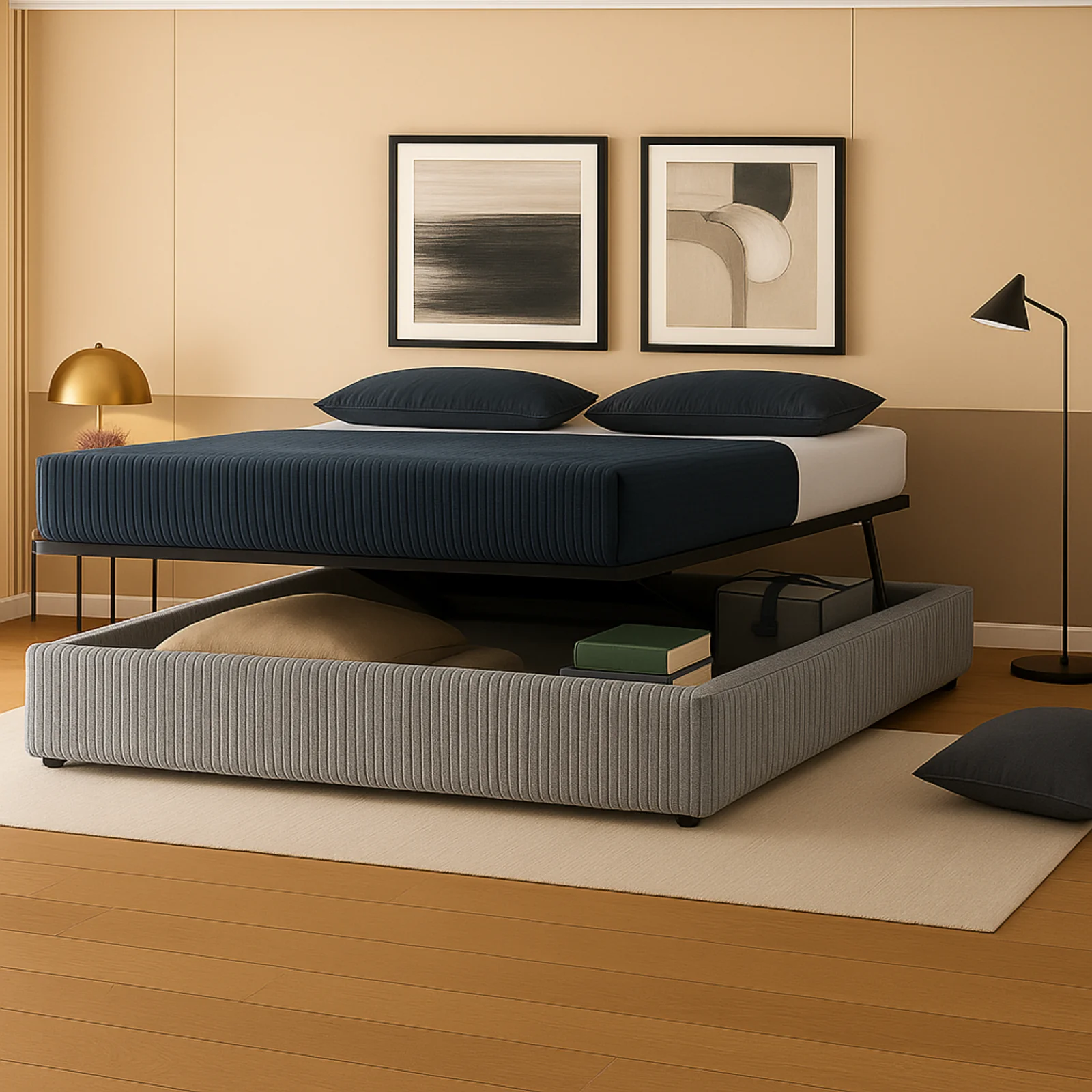 Lit coffre ouverture latérale et frontale velours côtelé - Collection Parallèle - Image 5