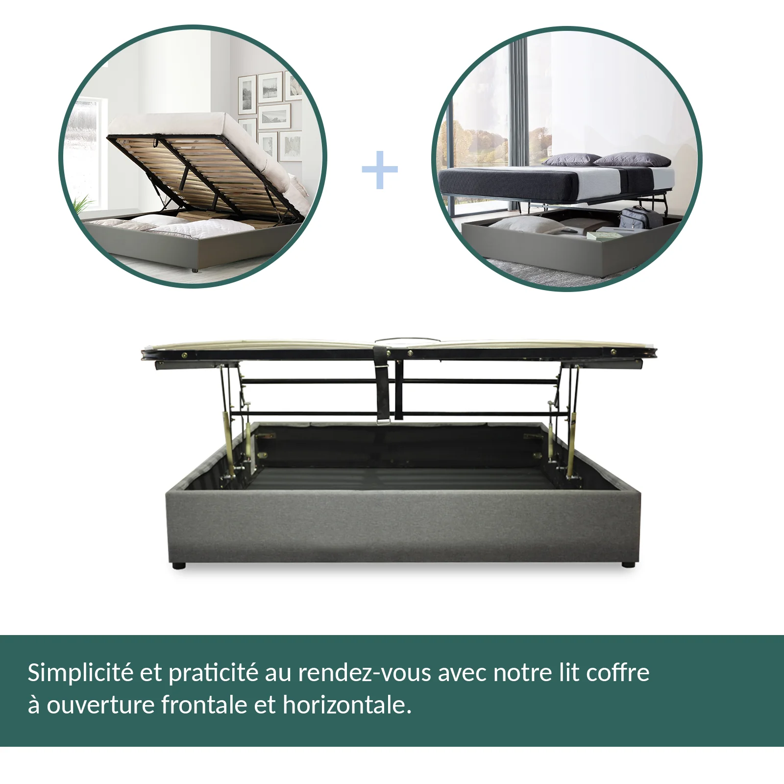 Lit coffre ouverture latérale et frontale tissu gris - Collection Parallèle - Image 5