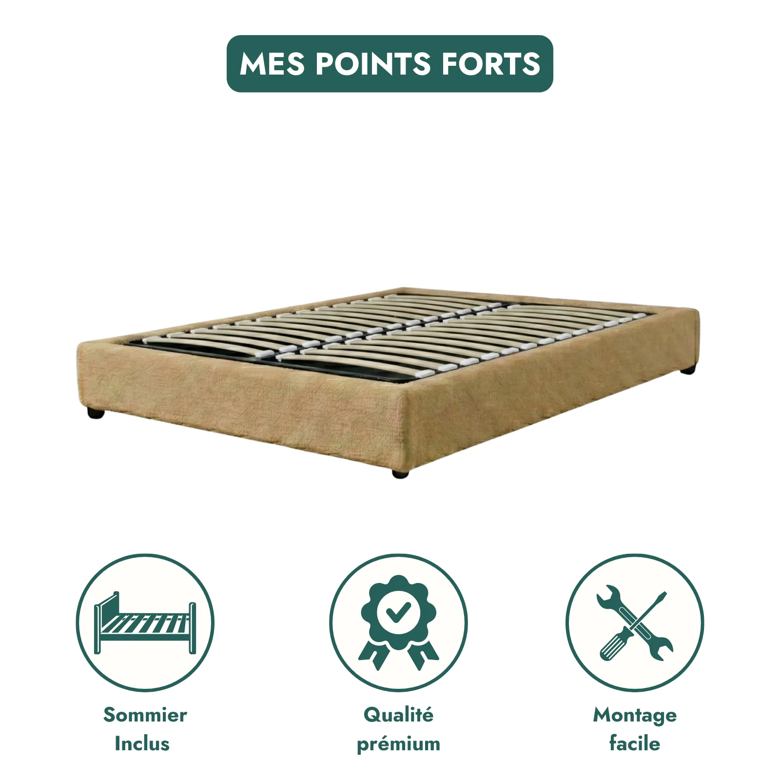 Lit coffre bouclette, lattes flexibles, grand espace de stockage - Collection Vegas - Image 11