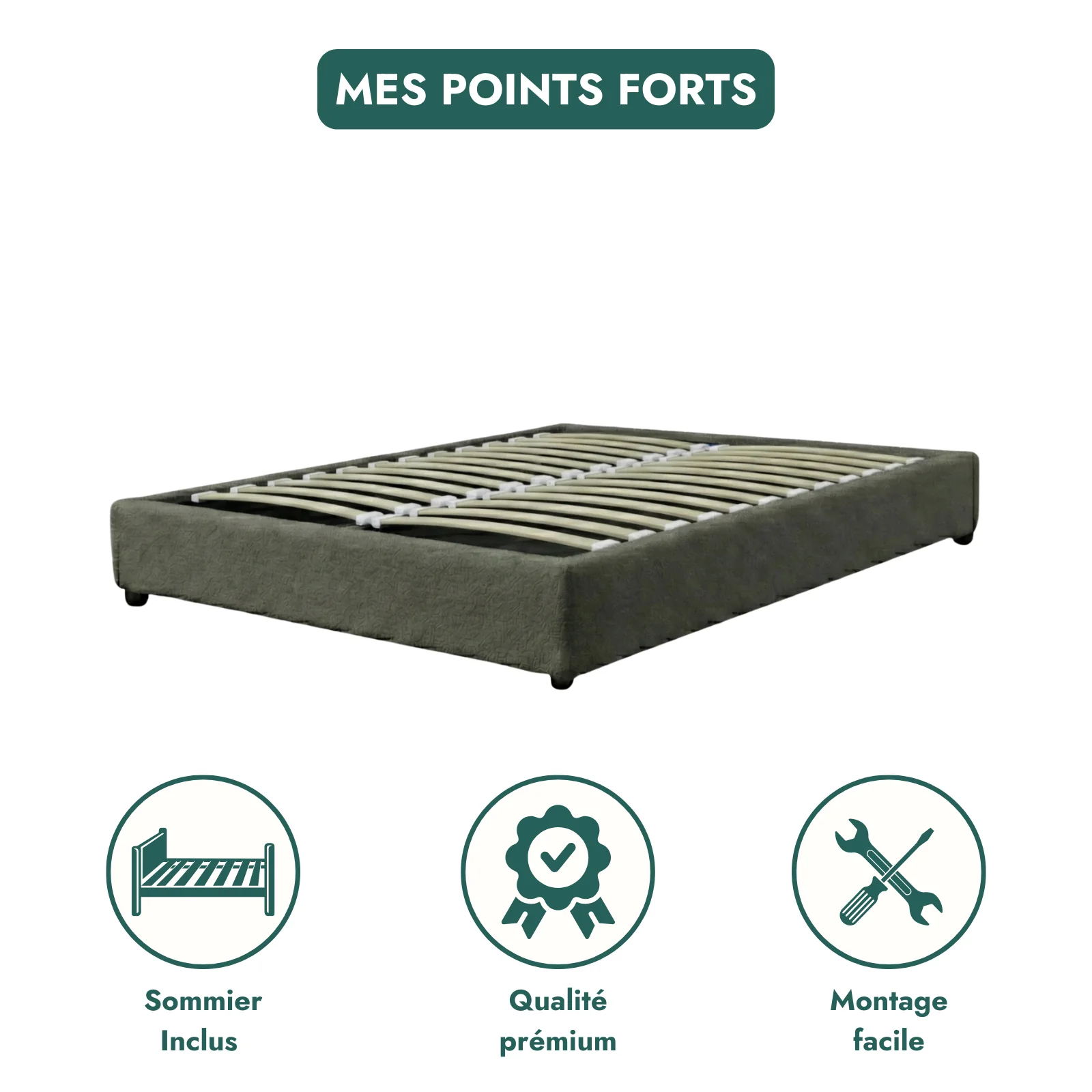 Lit coffre bouclette, lattes flexibles, grand espace de stockage - Collection Vegas - Image 5