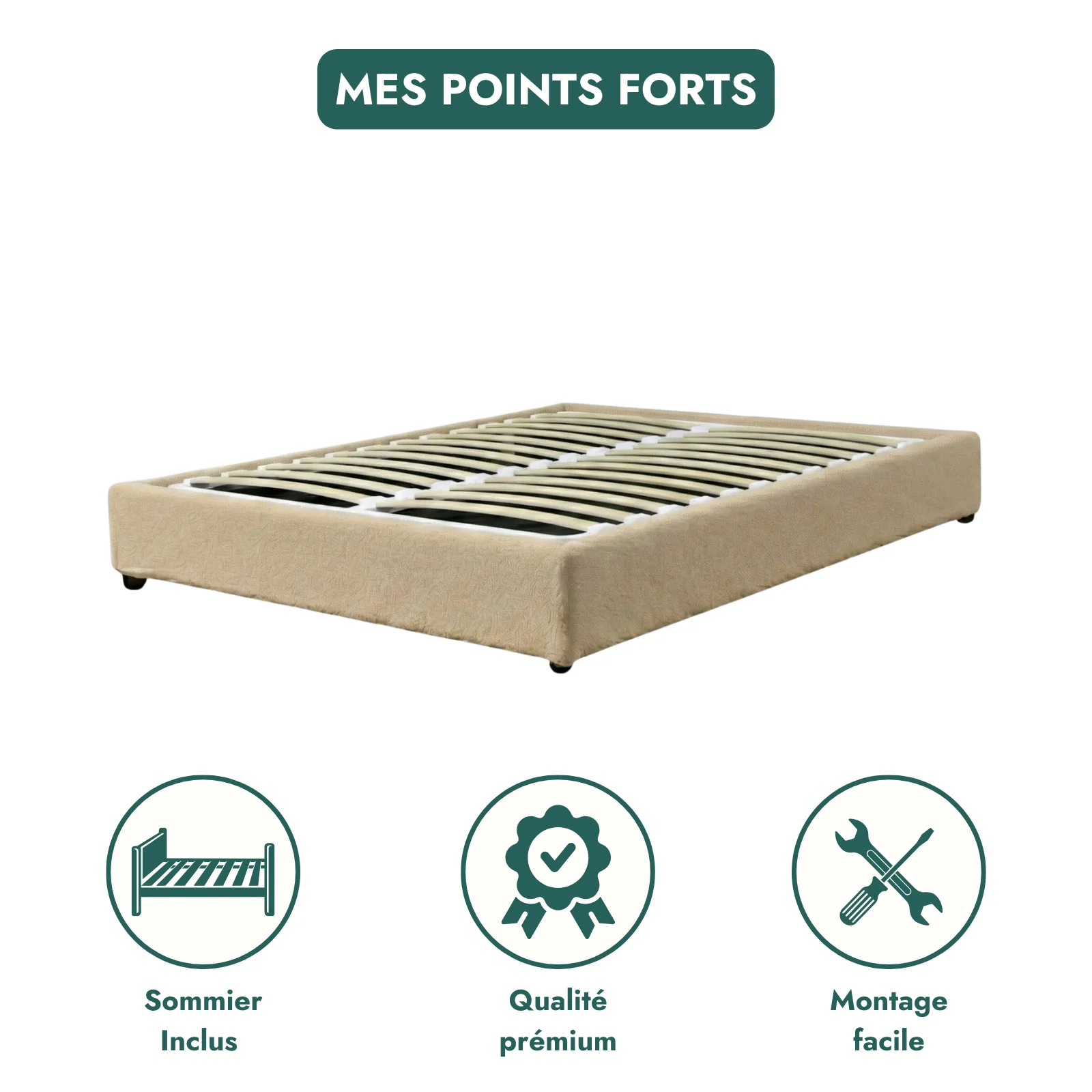 Lit coffre bouclette, lattes flexibles, grand espace de stockage - Collection Vegas - Image 7