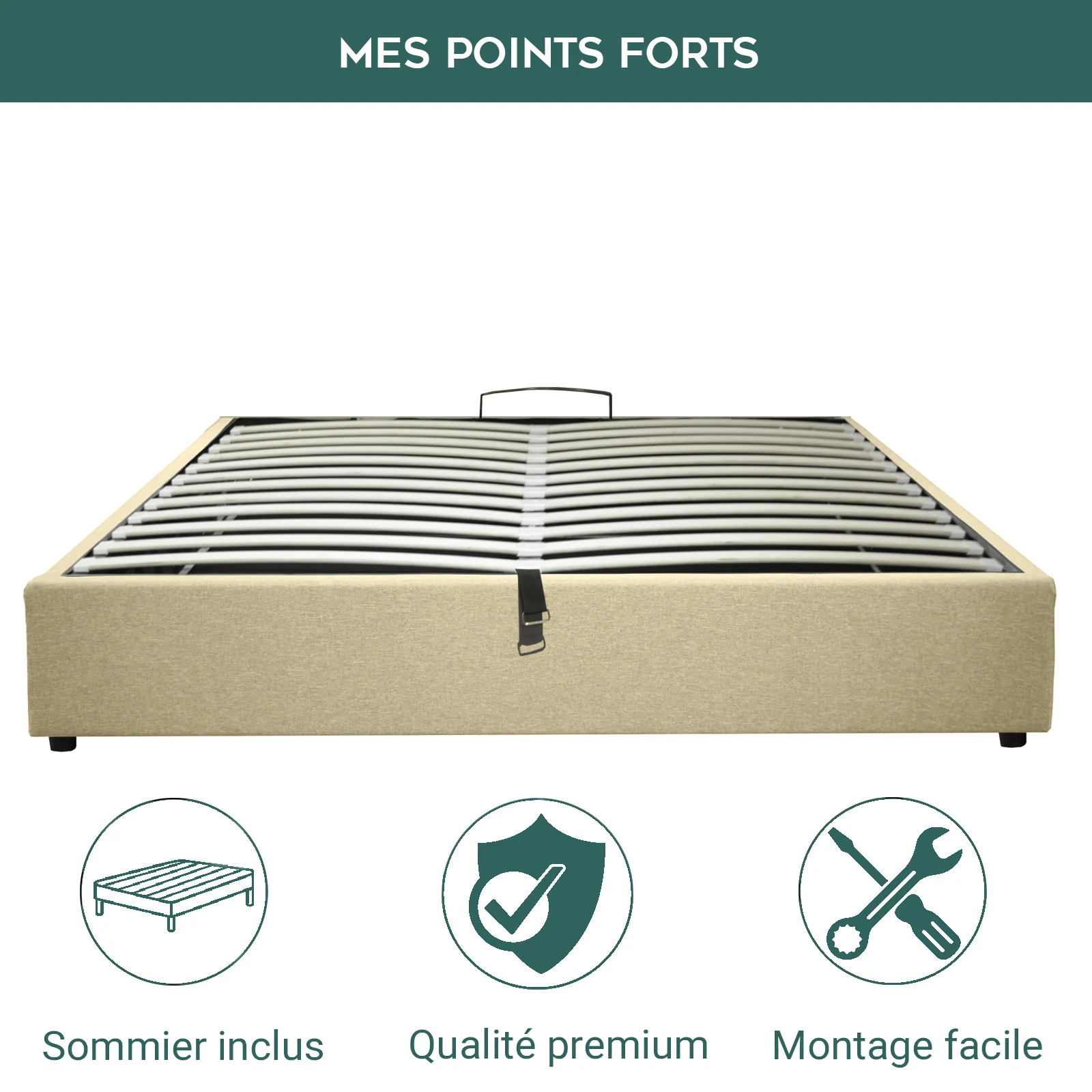 Lit coffre électrique tissu sable, télécommande, sommier flexible - Collection Futura - Image 6