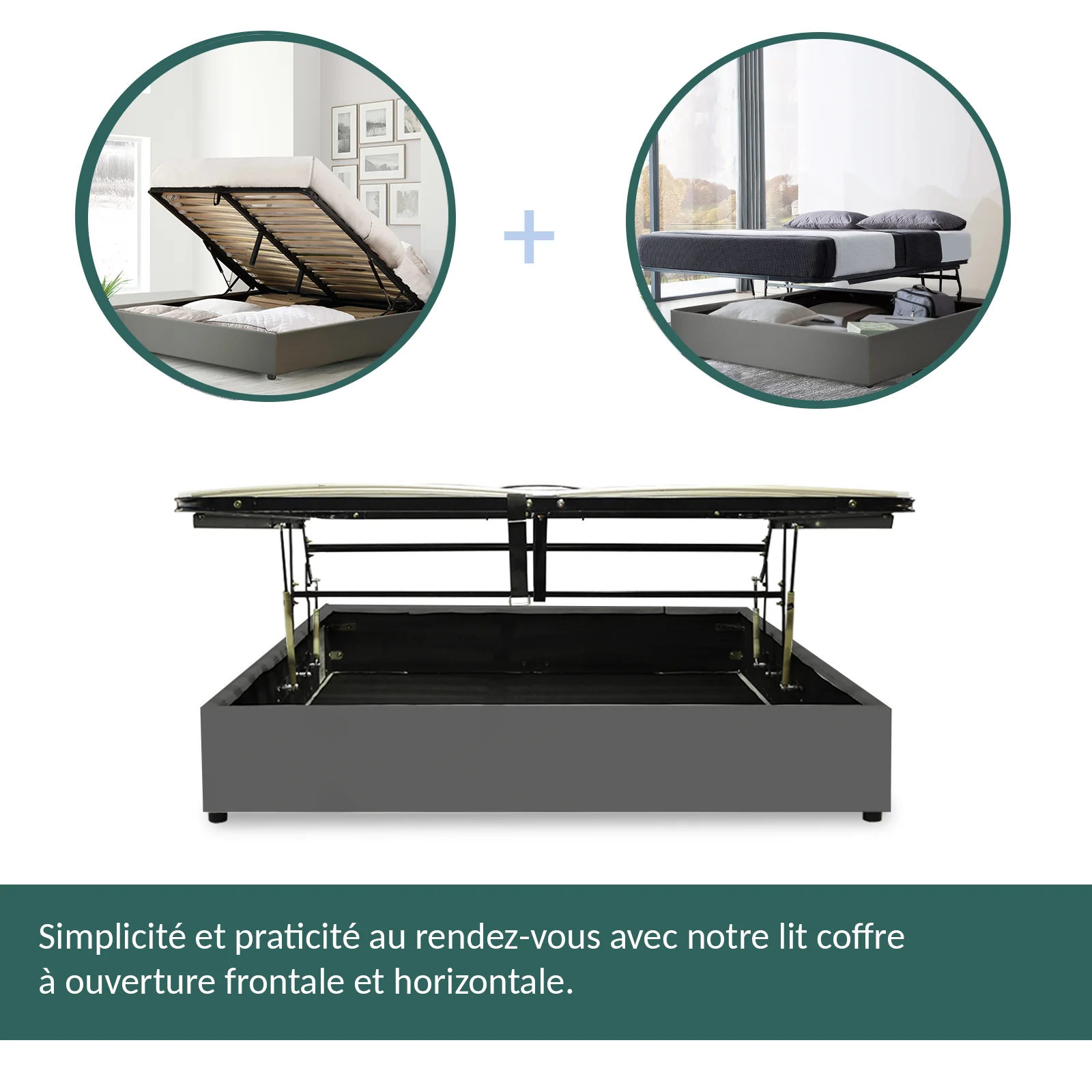 Lit coffre ouverture latérale et frontale simili cuir gris - Collection Parallèle - Image 4