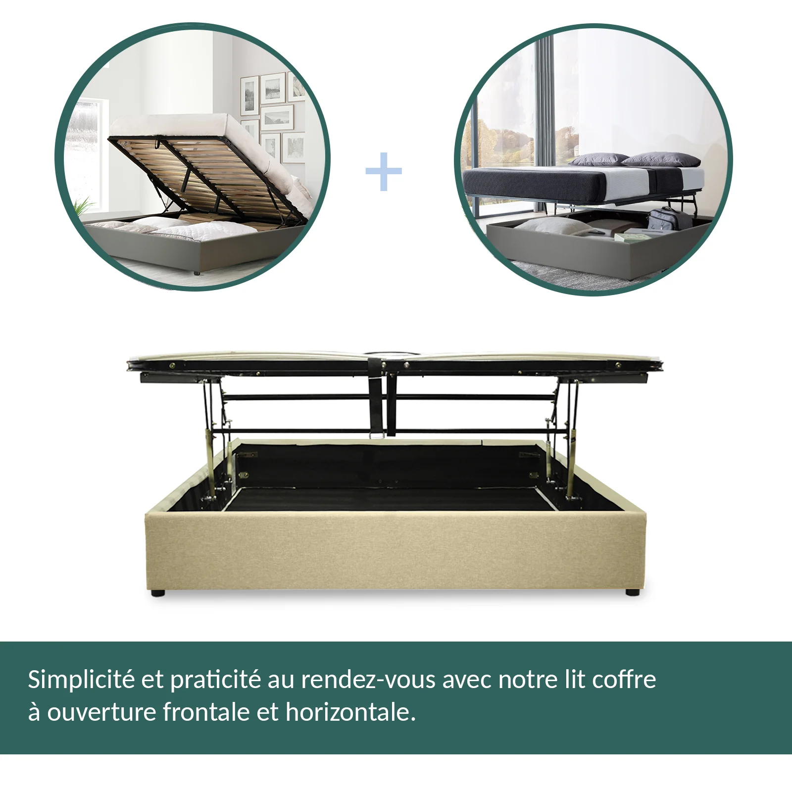 Lit coffre ouverture latérale et frontale tissu sable - Collection Parallèle - Image 4