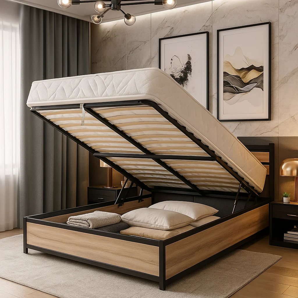 Lit coffre style industriel, tête de lit, grand coffre - Collection Chicago - Image 6