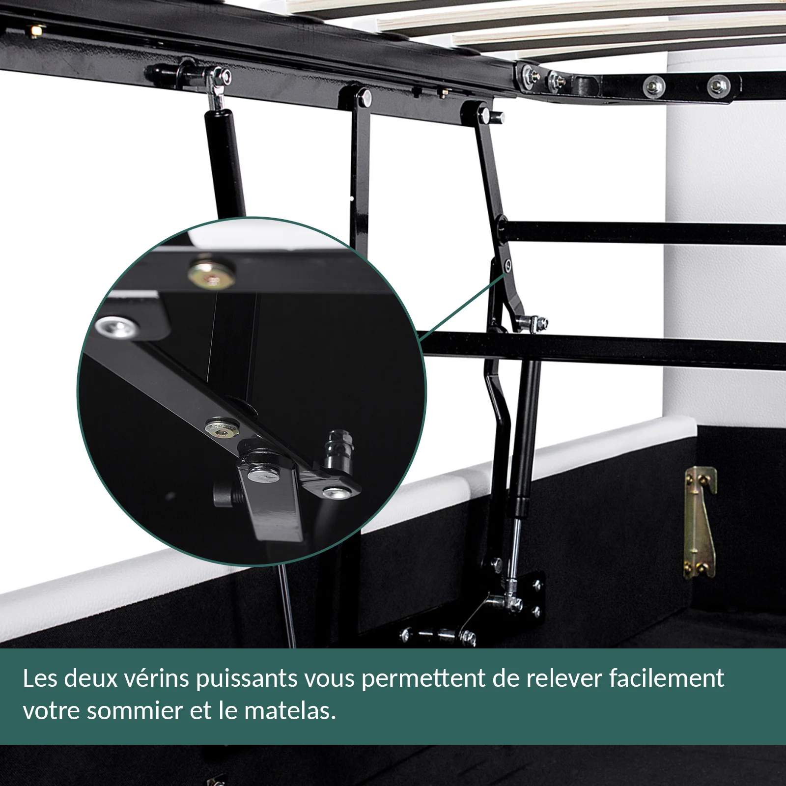 Lit coffre ouverture latérale et frontale simili cuir blanc - Collection Parallèle - Image 3