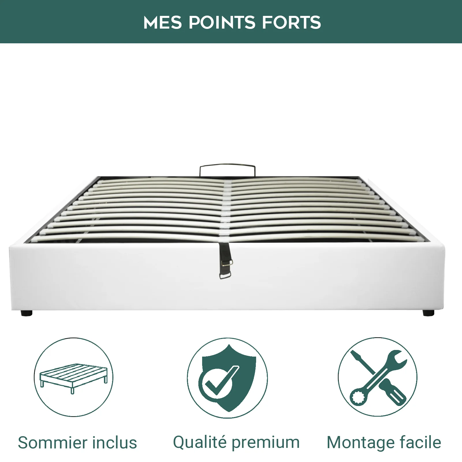 Lit coffre ouverture latérale et frontale simili cuir blanc - Collection Parallèle - Image 5