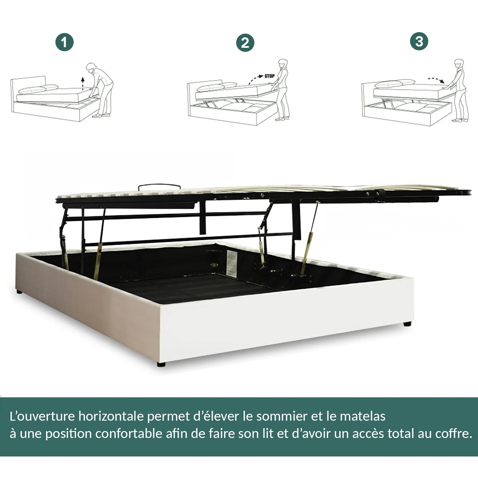 Lit coffre ouverture latérale et frontale simili cuir blanc - Collection Parallèle - Image 7