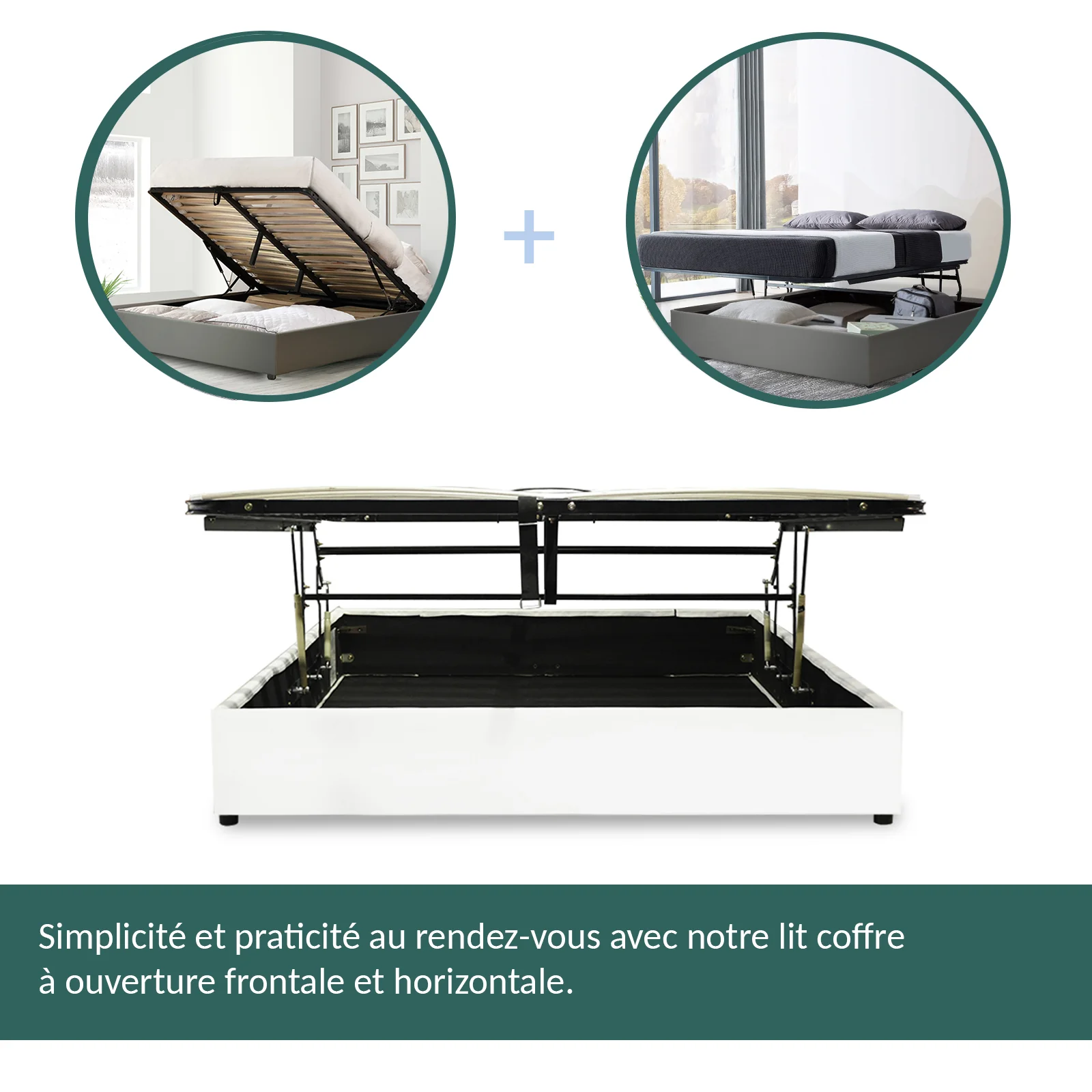 Lit coffre ouverture latérale et frontale simili cuir blanc - Collection Parallèle - Image 8
