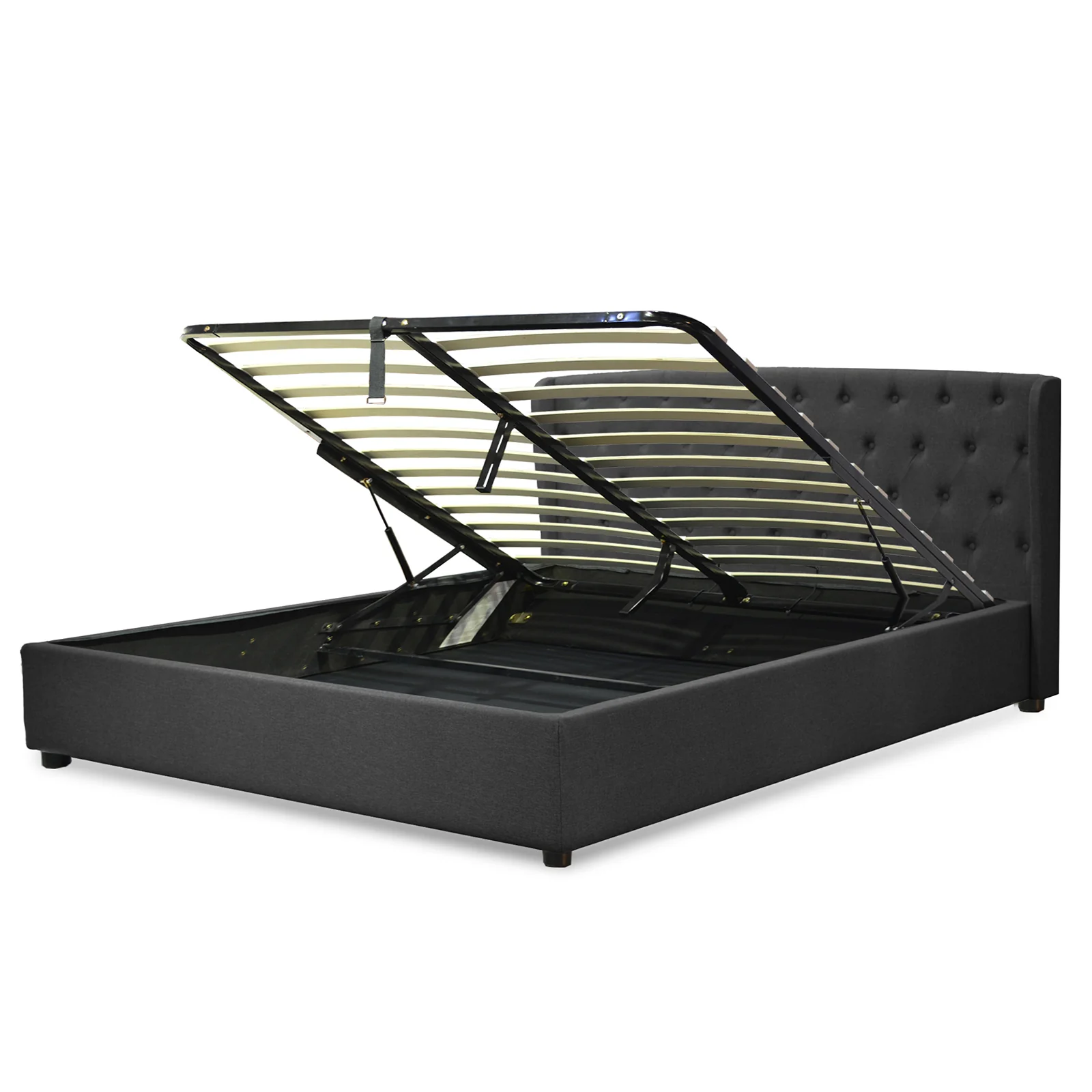 Lit coffre sommier relevable Monceau capitonné chic : tissu et sommier à lattes en bois flexibles - Image 10