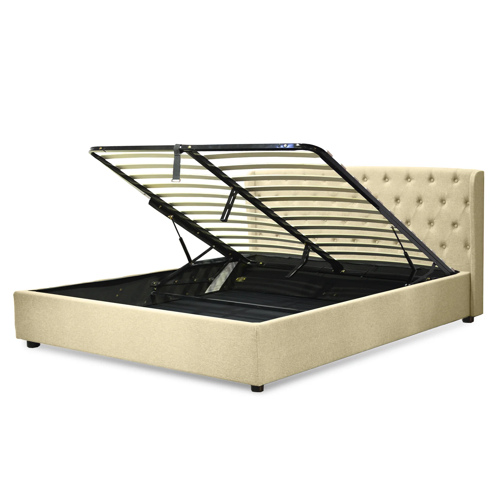 Lit coffre sommier relevable Monceau capitonné chic : tissu et sommier à lattes en bois flexibles - Image 14