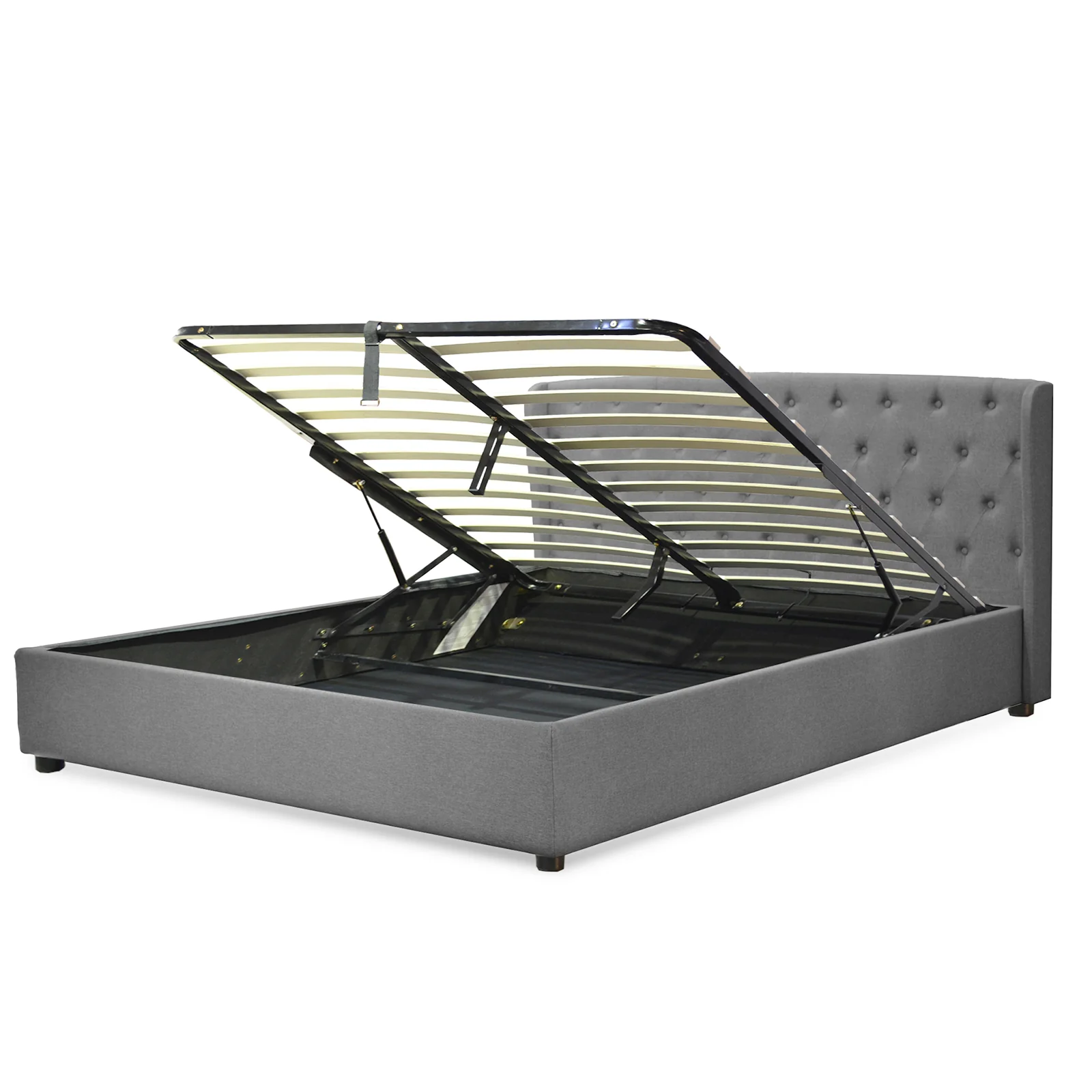 Lit coffre sommier relevable Monceau capitonné chic : tissu et sommier à lattes en bois flexibles - Image 5