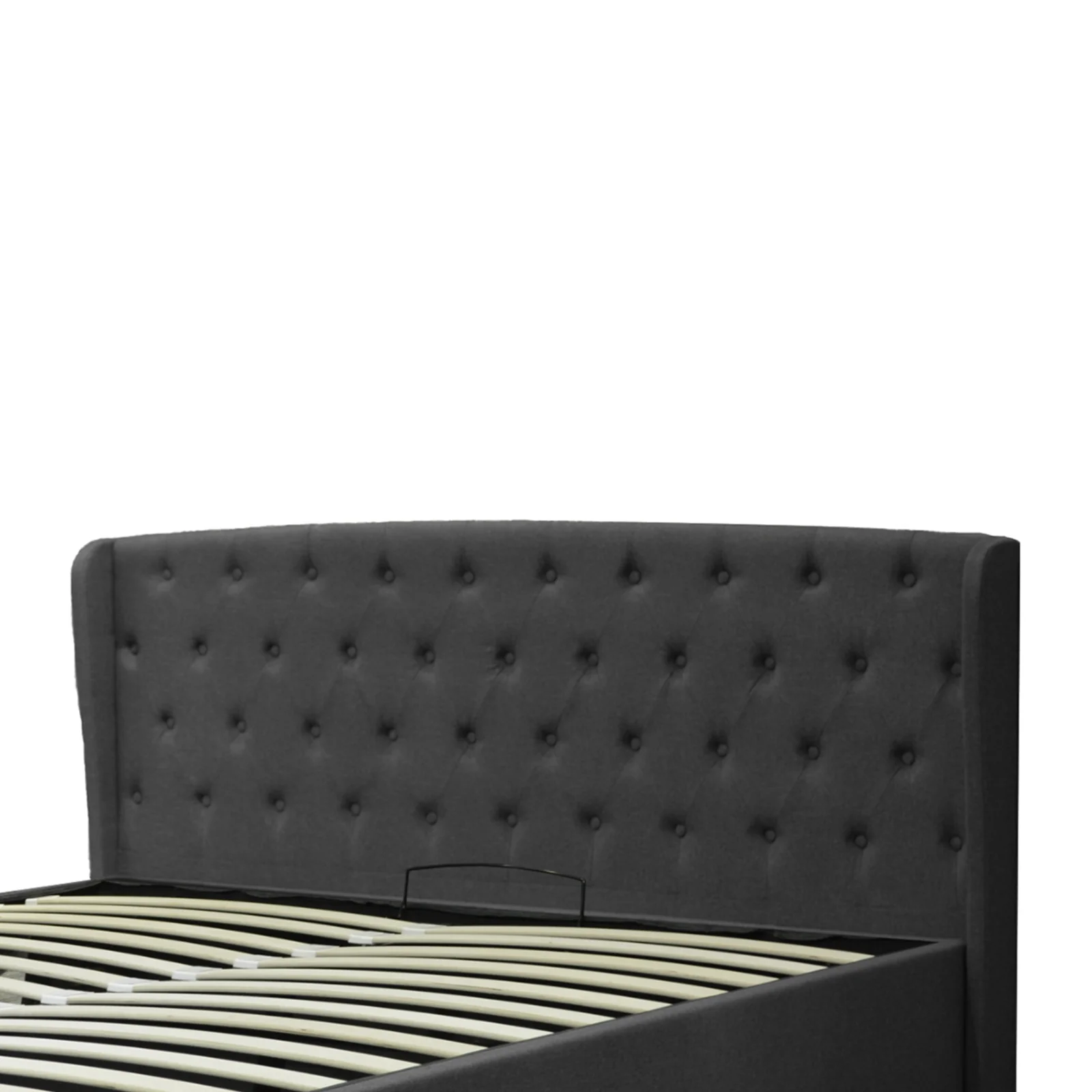 Lit coffre sommier relevable Monceau capitonné chic : tissu et sommier à lattes en bois flexibles - Image 9