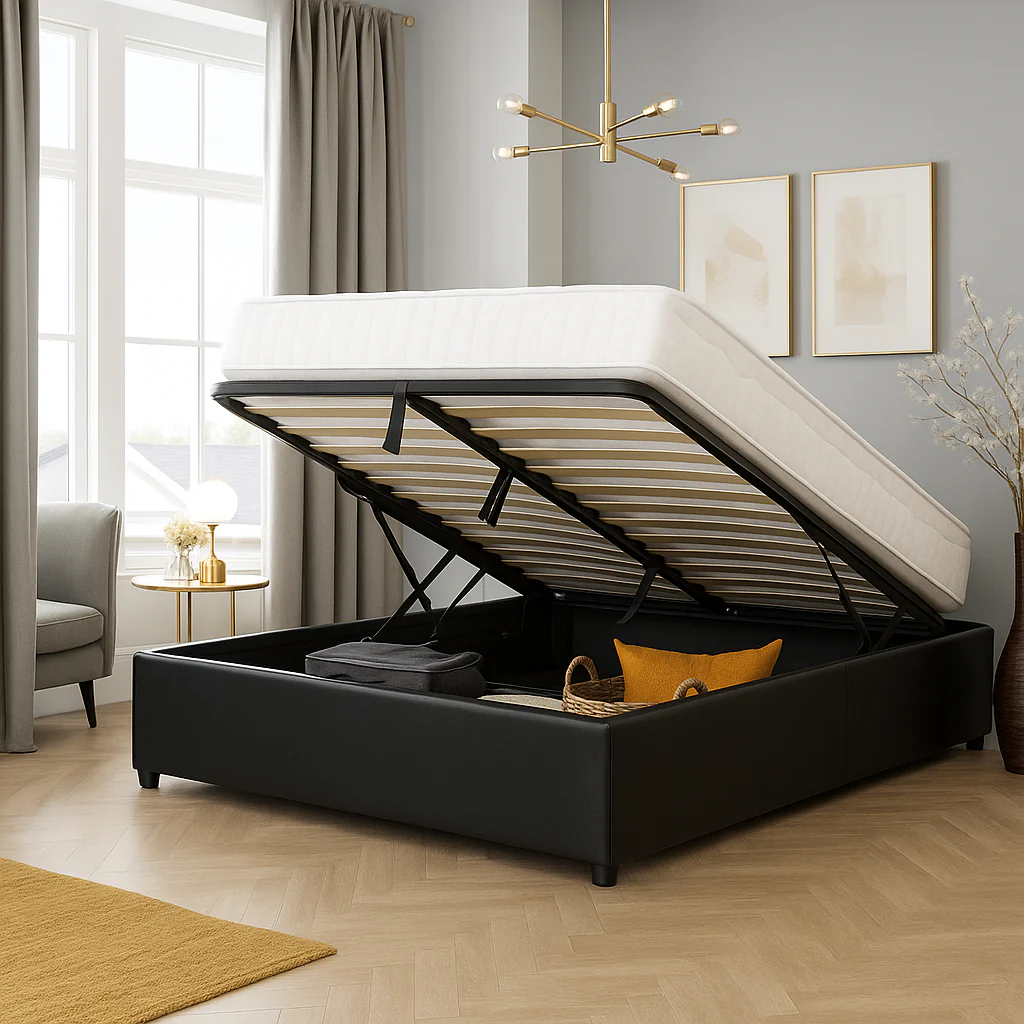 Lit coffre simili cuir, lattes flexibles, grand espace de stockage - Collection Vegas - Image 8