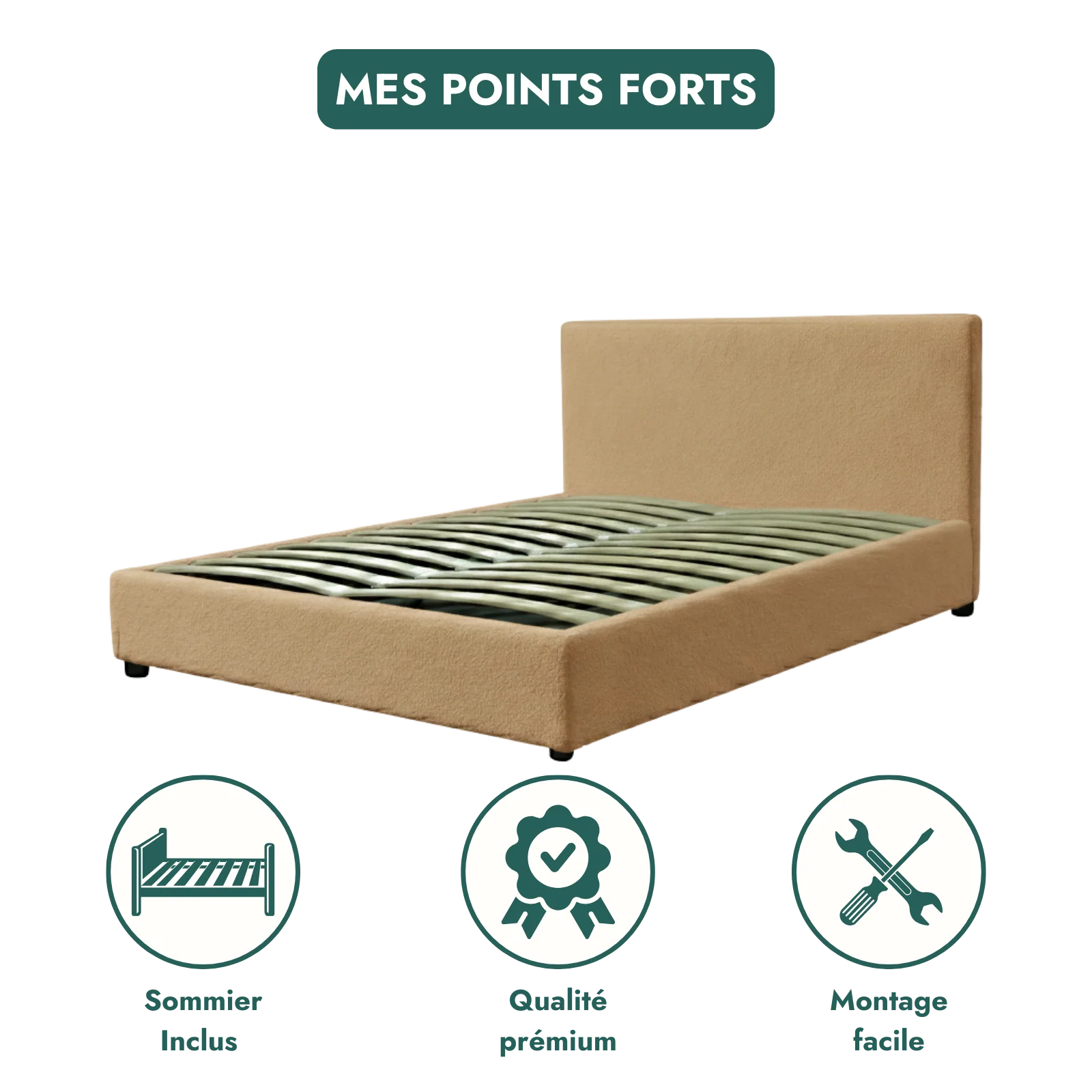 Lit coffre bouclette, tête de lit, grand espace de stockage - Collection Versailles - Image 11