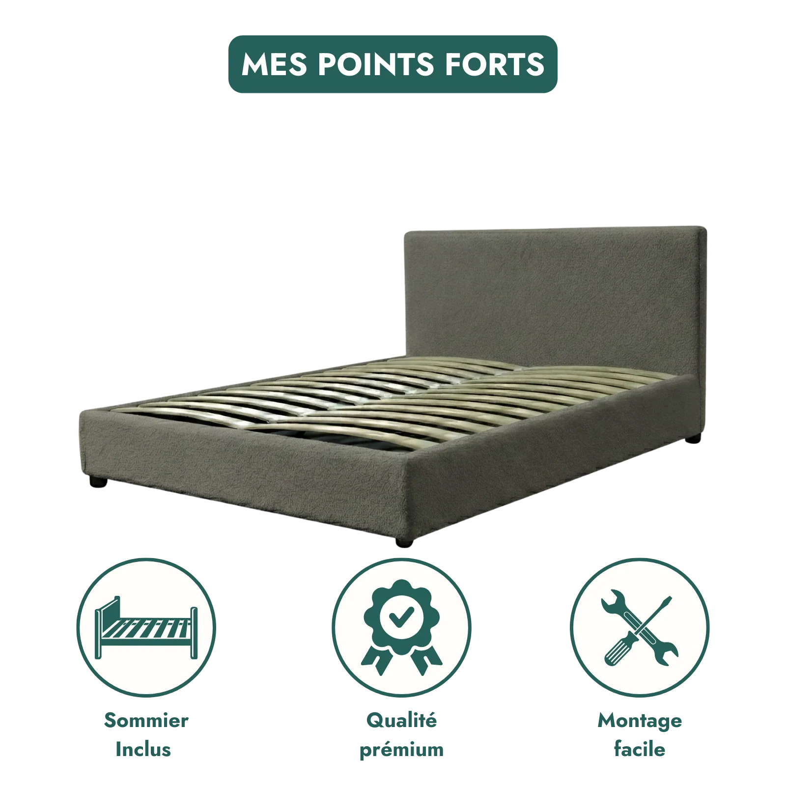 Lit coffre bouclette, tête de lit, grand espace de stockage - Collection Versailles - Image 5