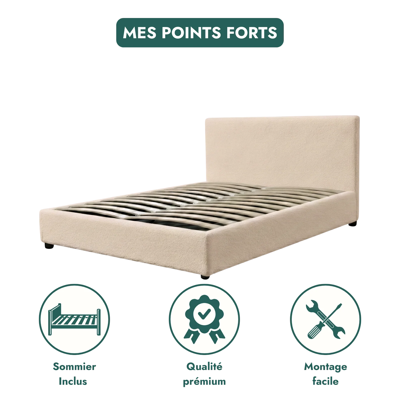 Lit coffre bouclette, tête de lit, grand espace de stockage - Collection Versailles - Image 7