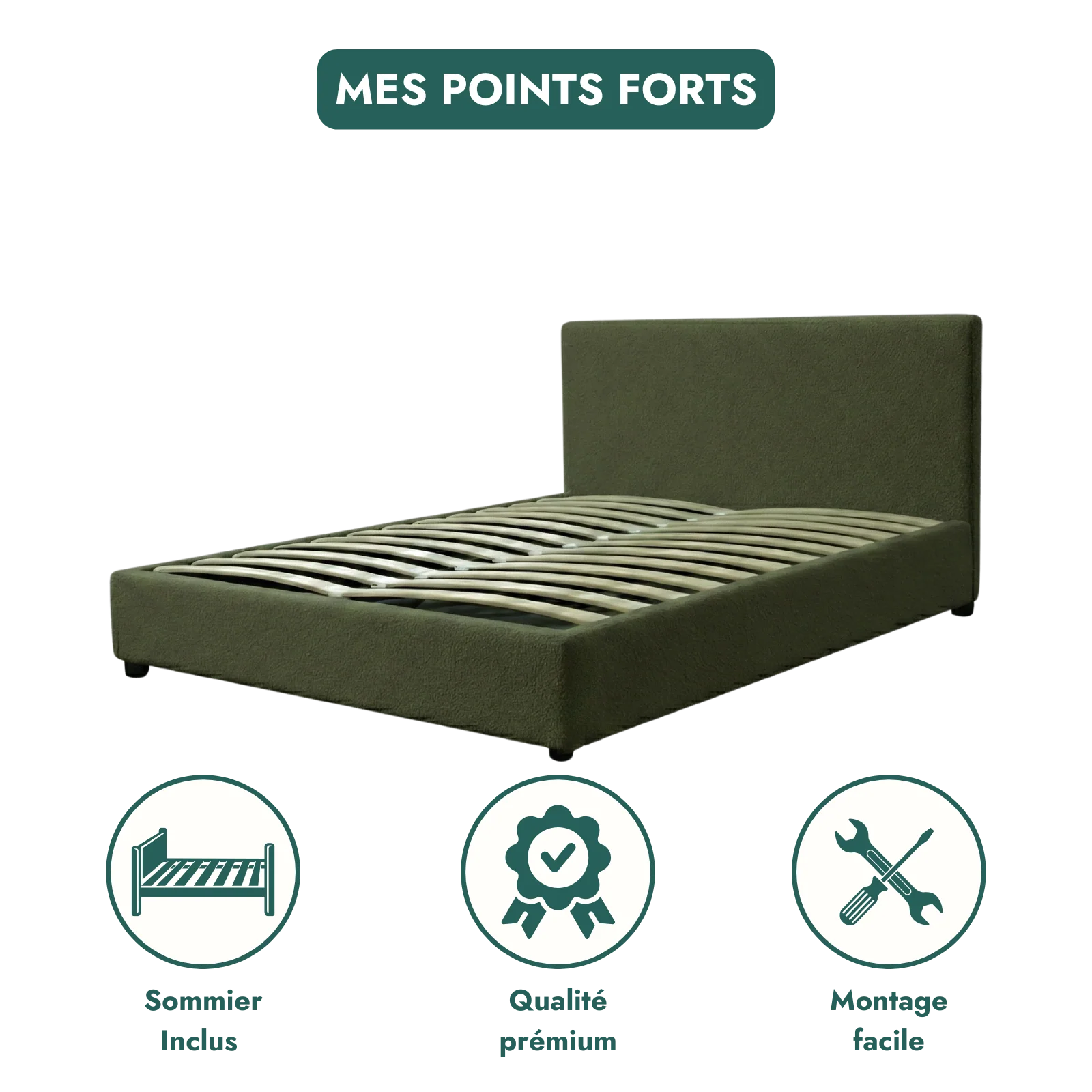 Lit coffre bouclette, tête de lit, grand espace de stockage - Collection Versailles - Image 9