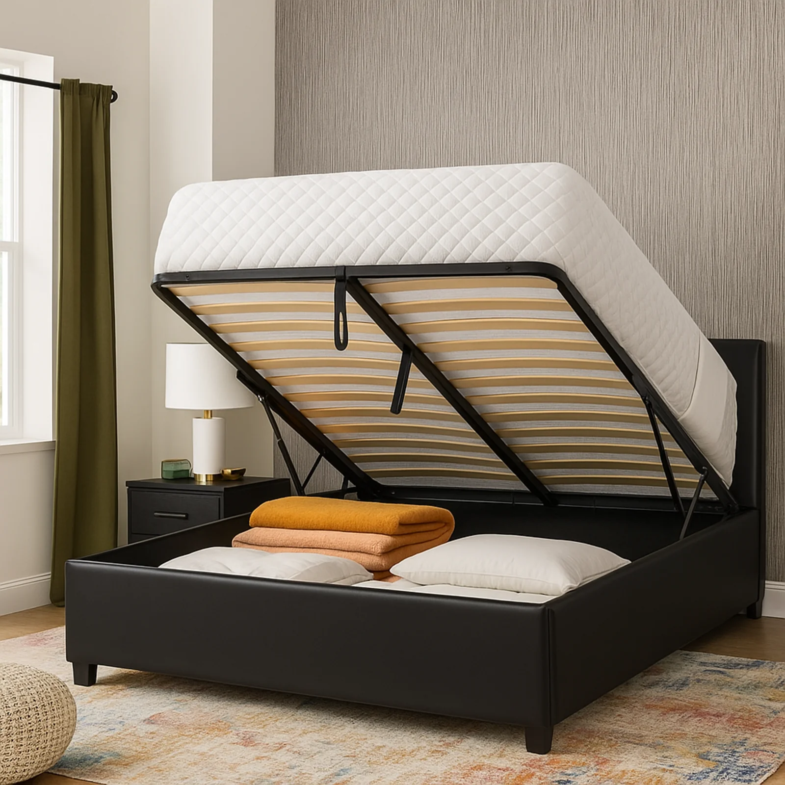 Lit coffre simili cuir, tête de lit, grand espace de stockage - Collection Versailles - Image 3