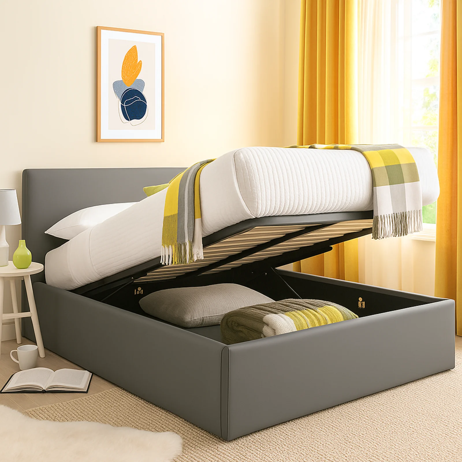 Lit coffre simili cuir, tête de lit, grand espace de stockage - Collection Versailles - Image 5