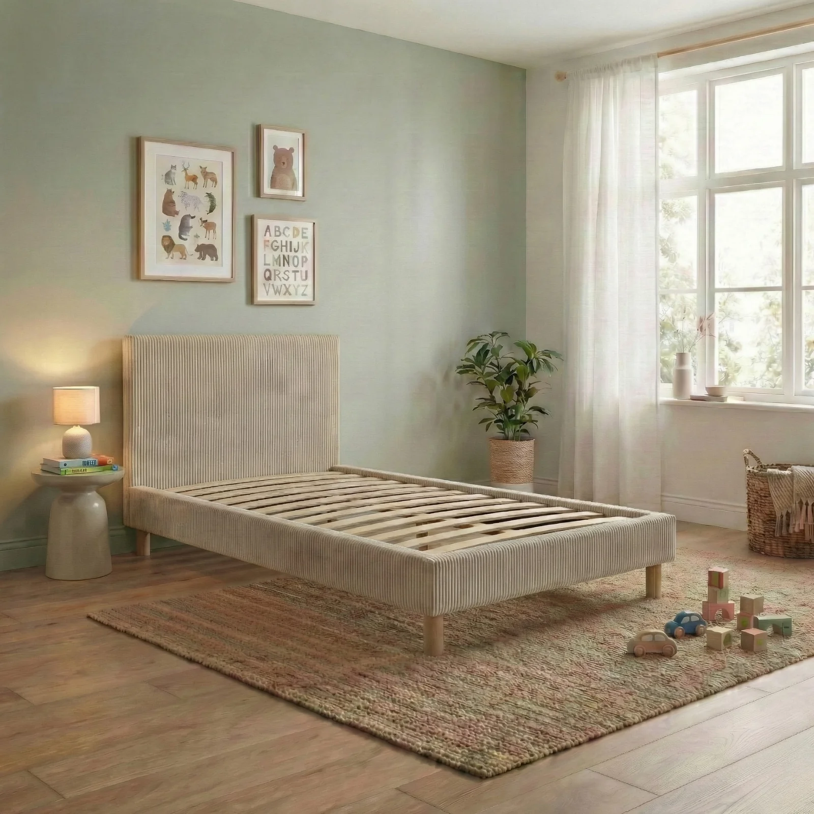 Lit enfant en velours côtelé : sommier à lattes et encadrement collection Anastasia - Image 4