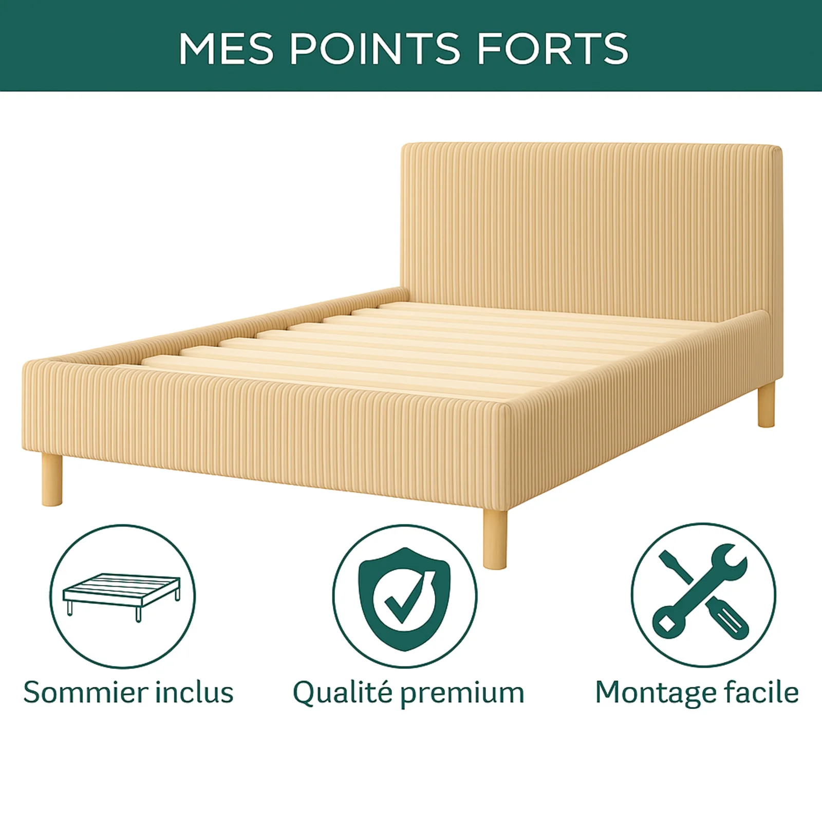 Lit enfant en velours côtelé : sommier à lattes et encadrement collection Anastasia - Image 8