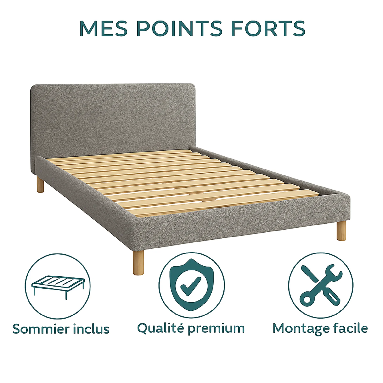 Lit enfant en bouclette : sommier à lattes et encadrement collection Anastasia - Image 6