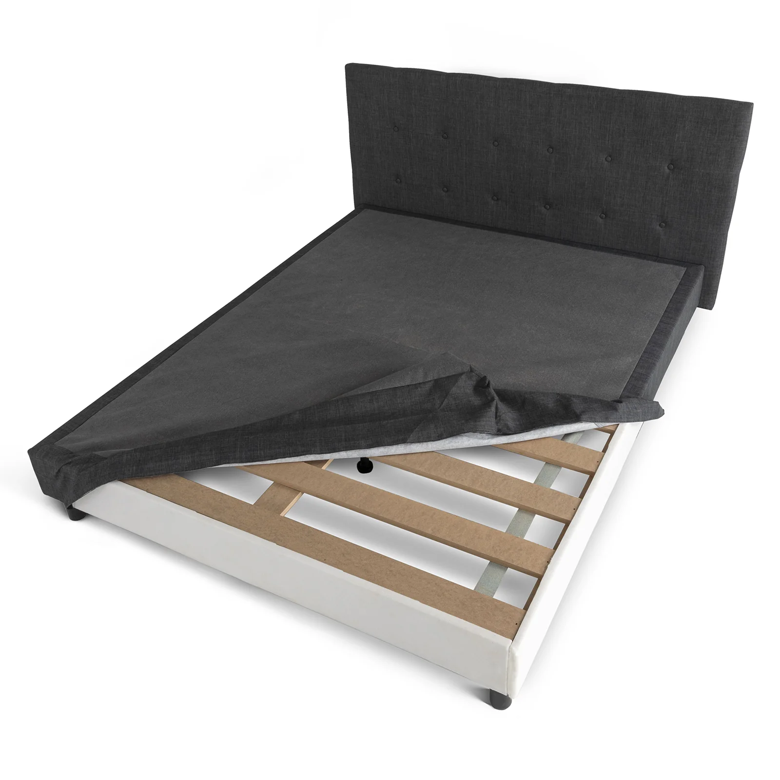 Lit capitonné Majestic moderne : tissu et sommier à lattes en bois - Image 12