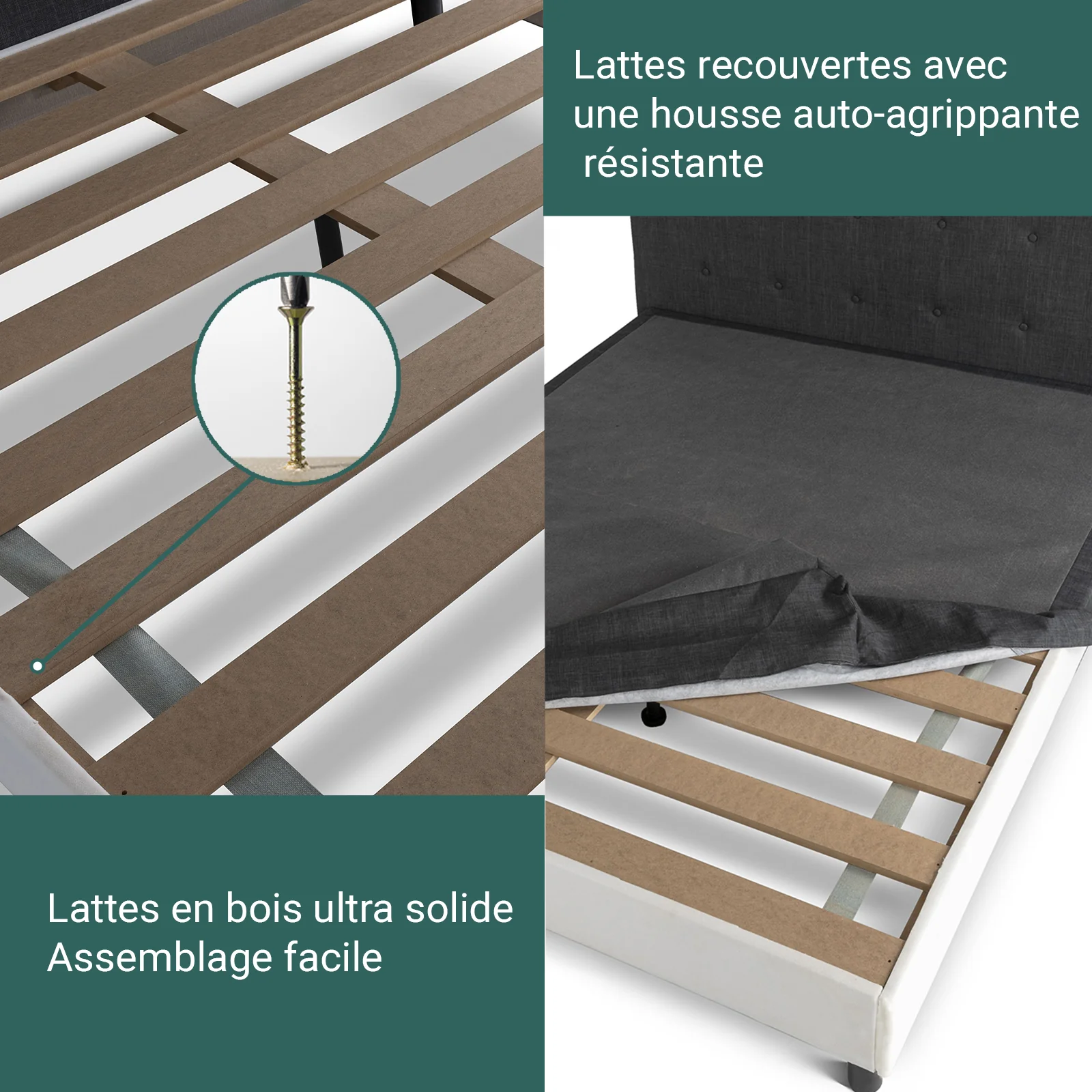 Lit capitonné Majestic moderne : tissu et sommier à lattes en bois - Image 4