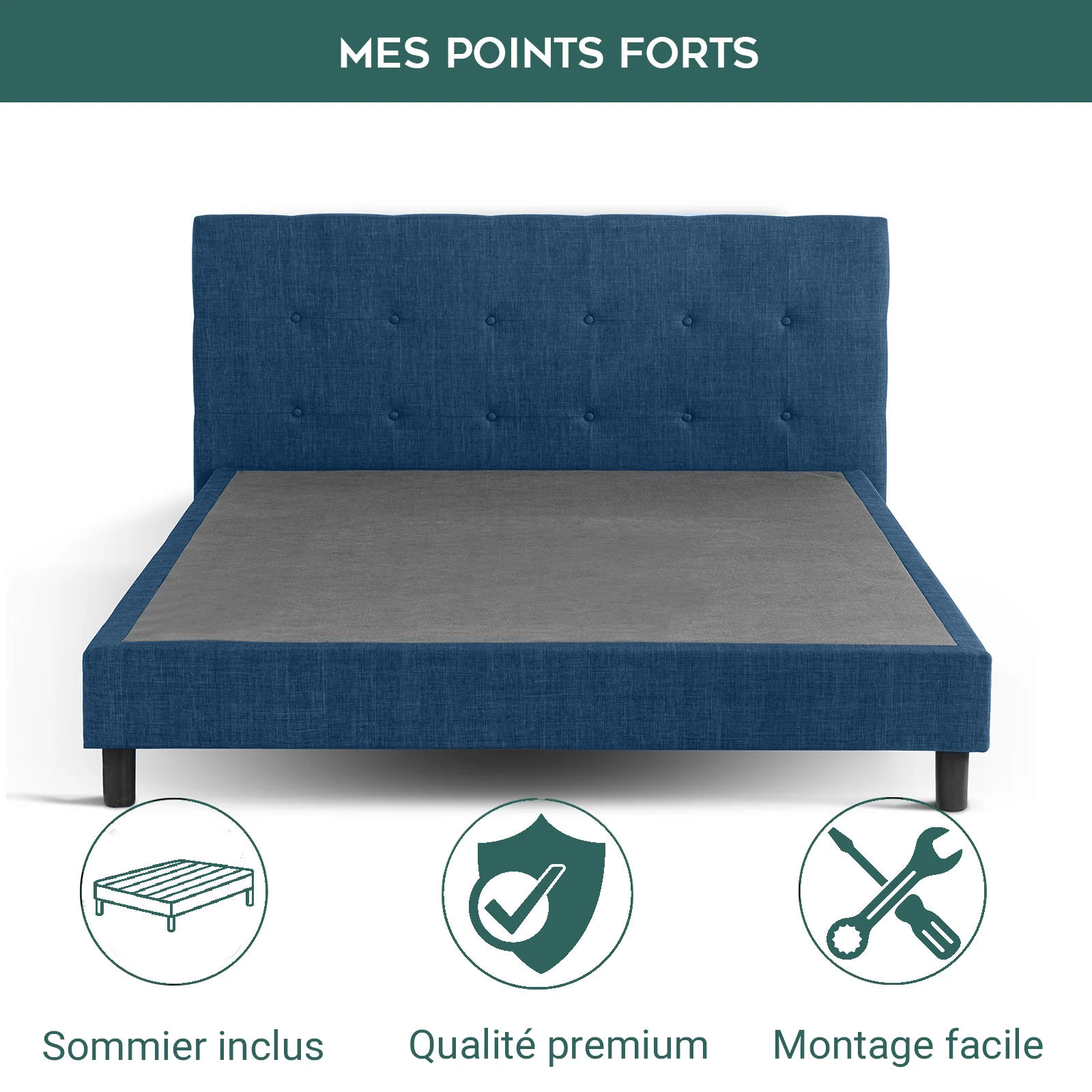 Lit capitonné Majestic moderne : tissu et sommier à lattes en bois - Image 6