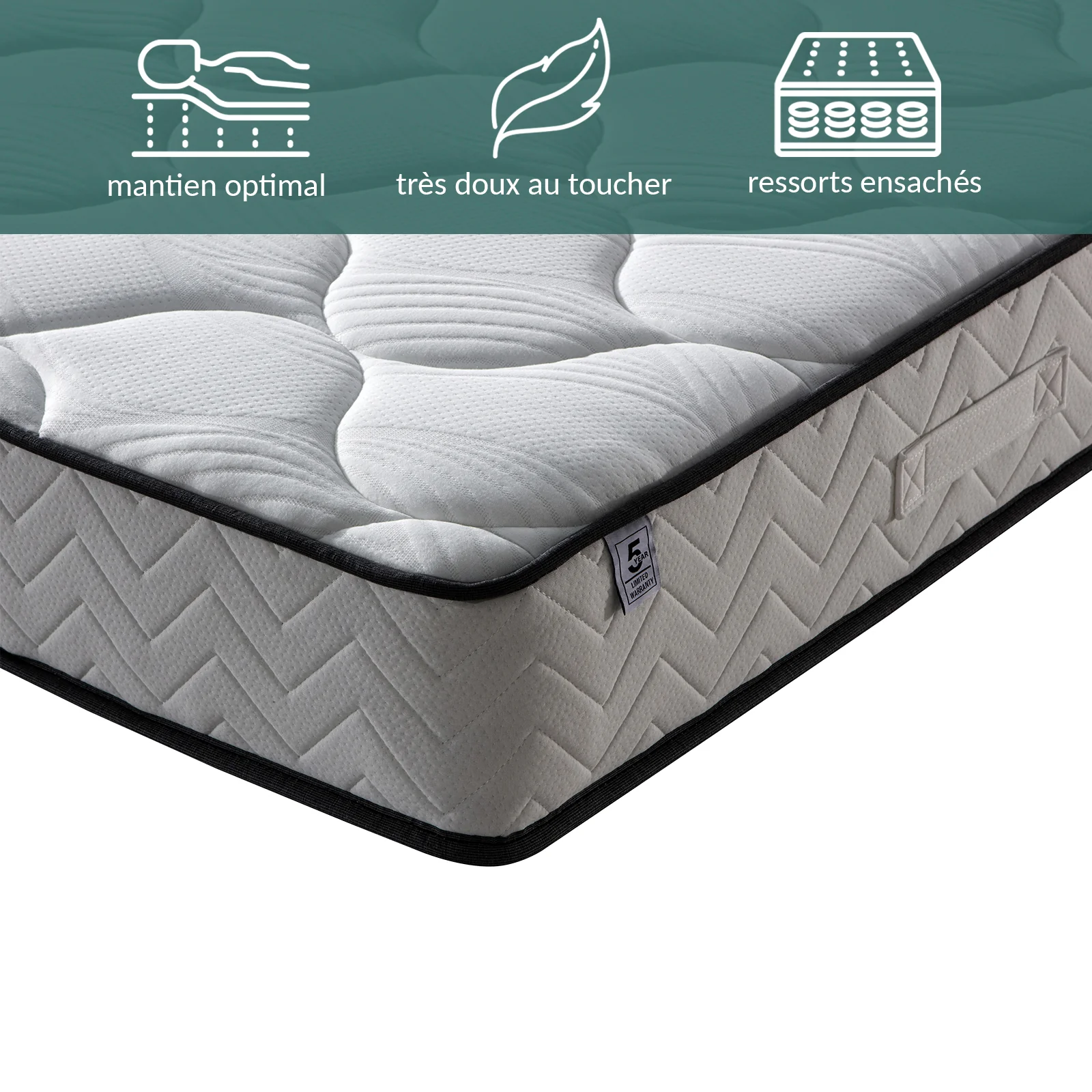 Pack Essentiel : Lit Marquis Tissus Gris Foncé & Matelas Cosmos - Image 3