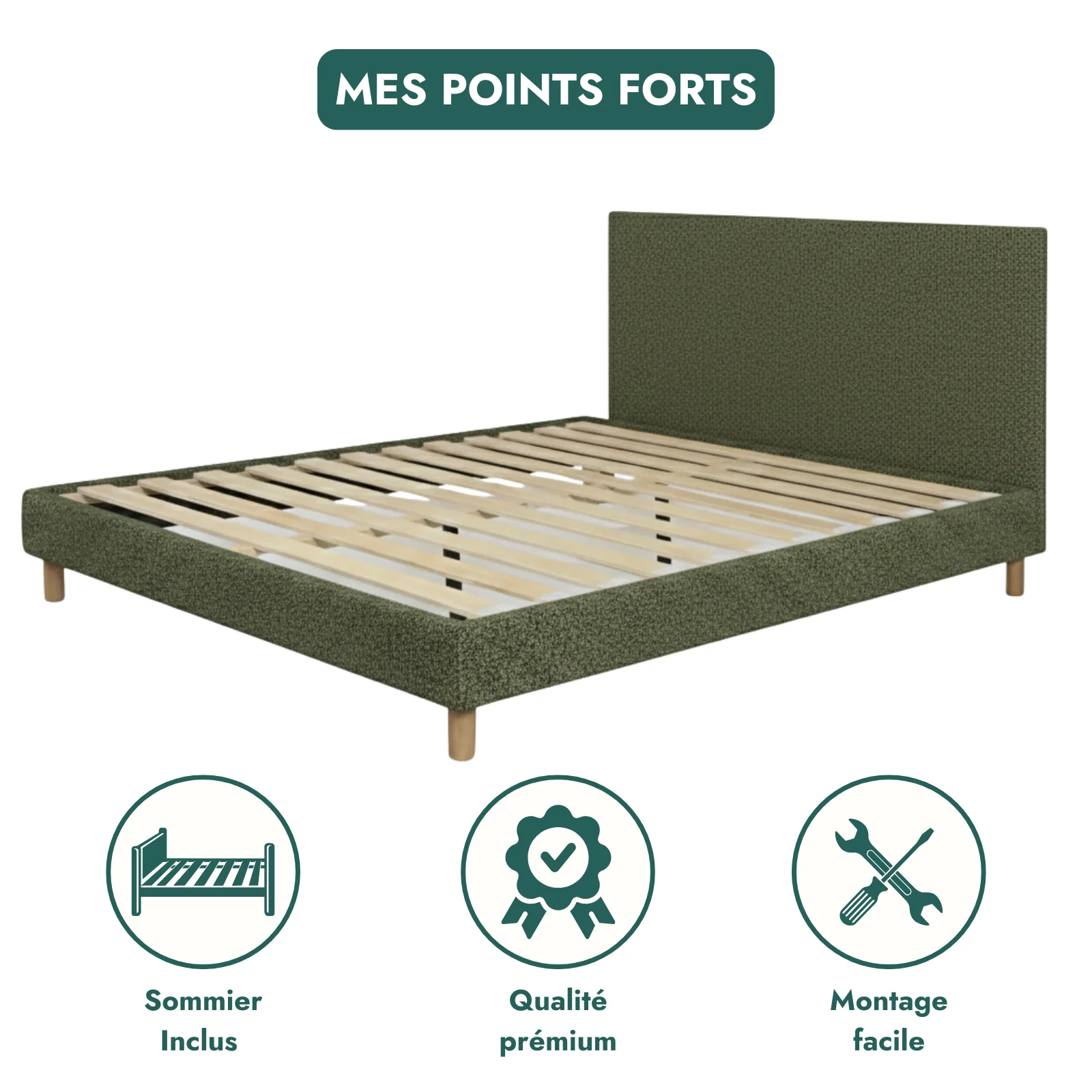 Lit bouclette, tête de lit, sommier à lattes bois - Collection Prince - Image 13