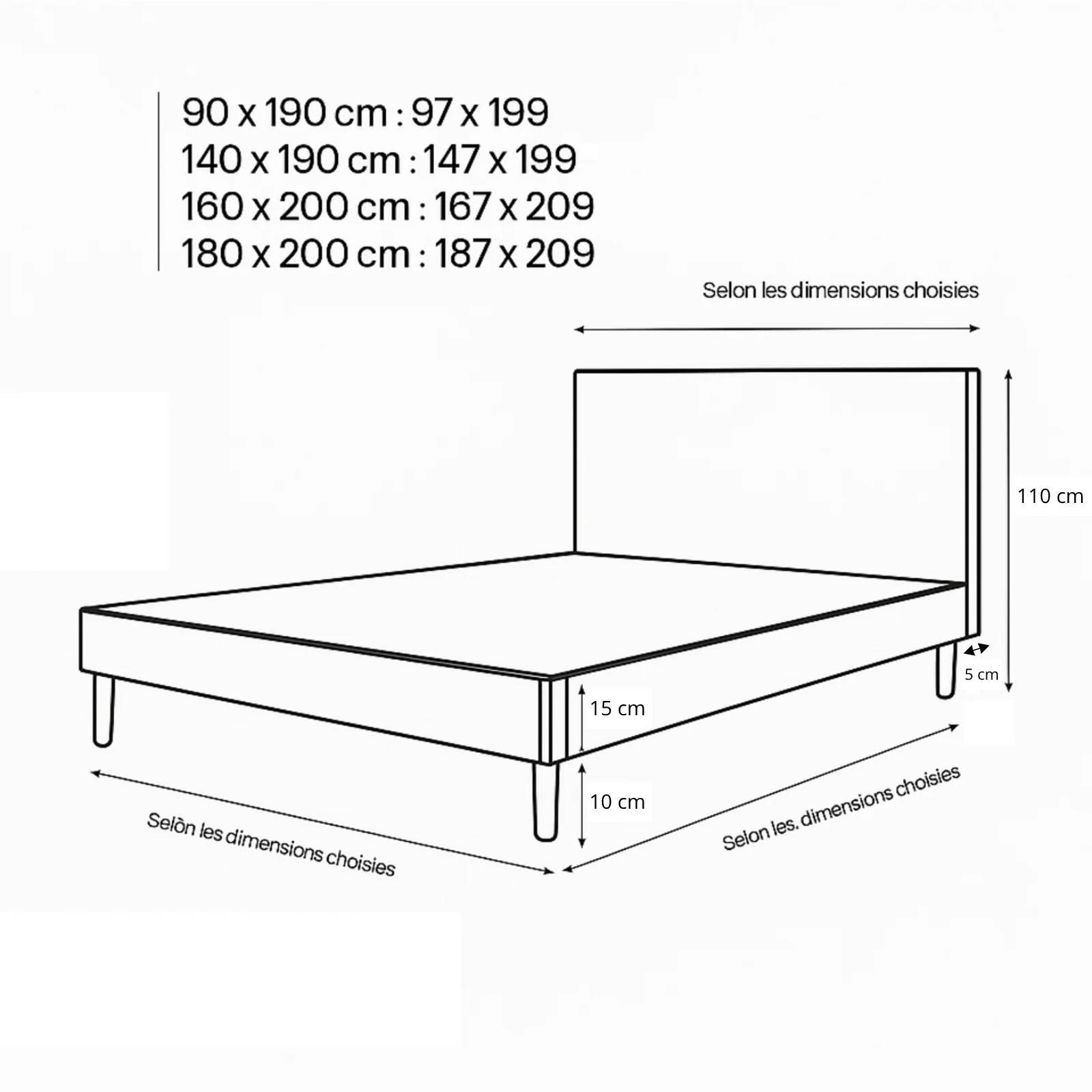 Lit bouclette, tête de lit, sommier à lattes bois - Collection Prince - Image 17