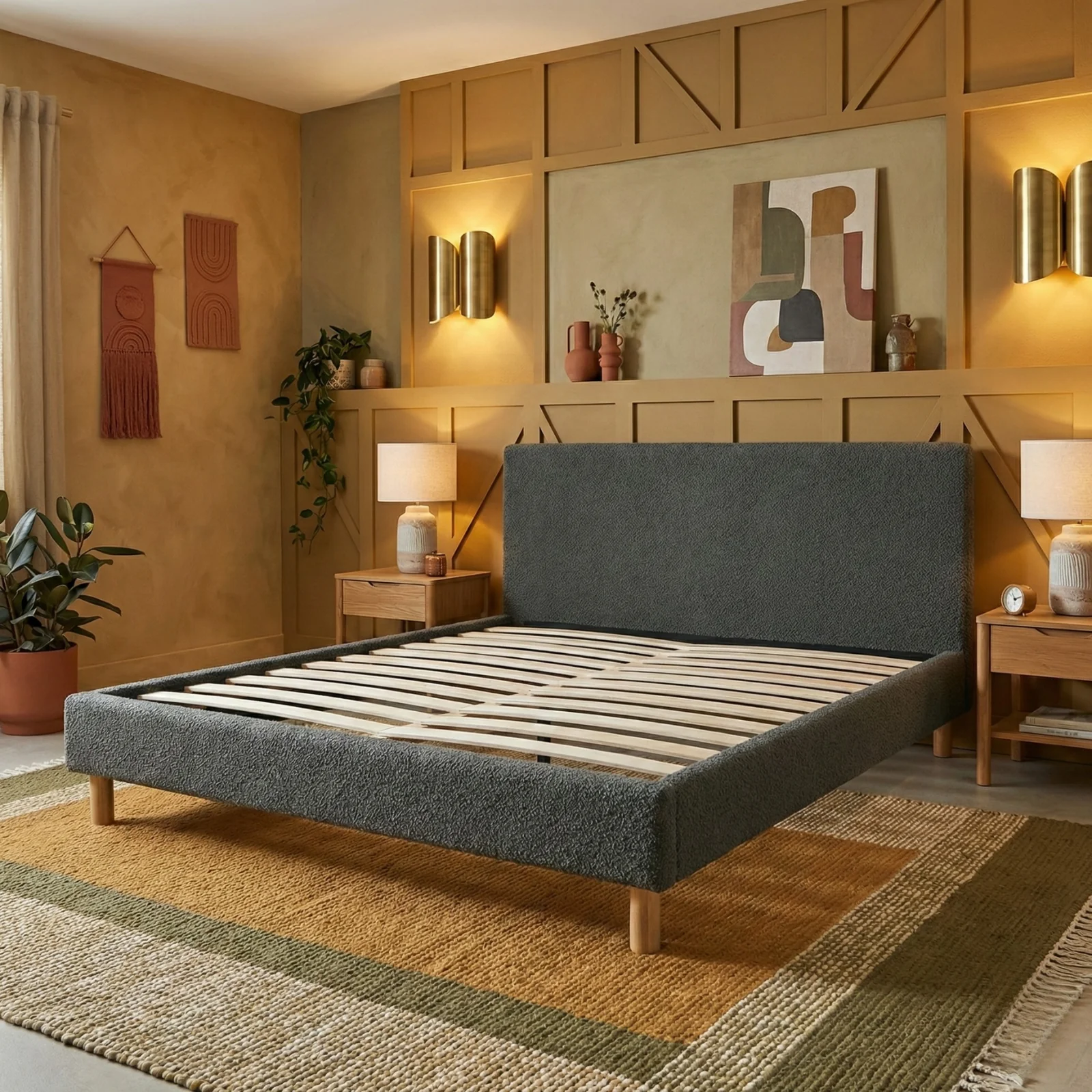 Lit bouclette, tête de lit, sommier à lattes bois - Collection Prince - Image 4