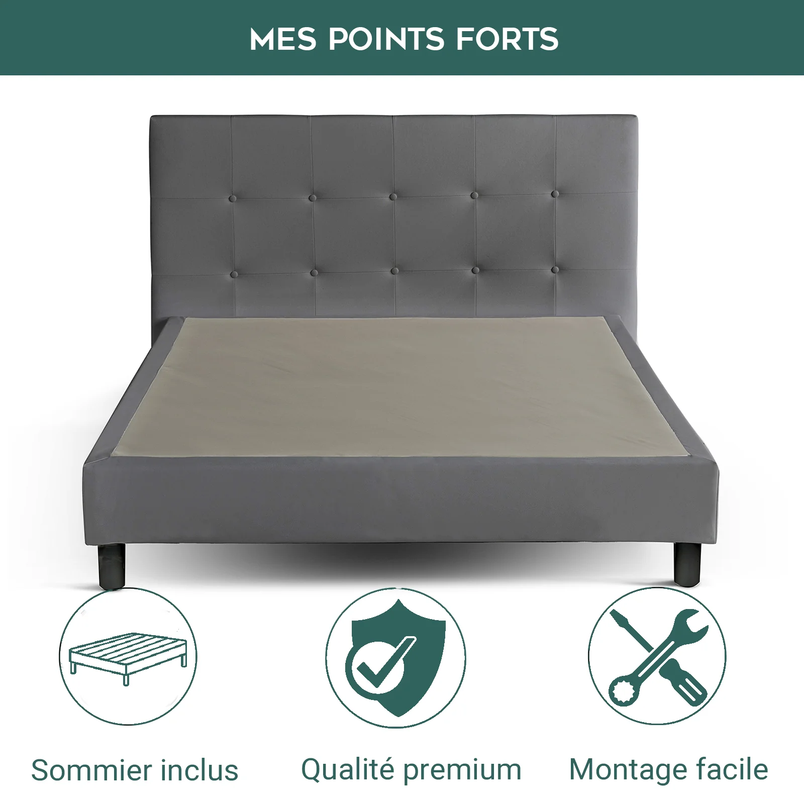 Lit capitonné Triomphe et contemporain : Simili cuir et sommier à lattes en bois - Image 14