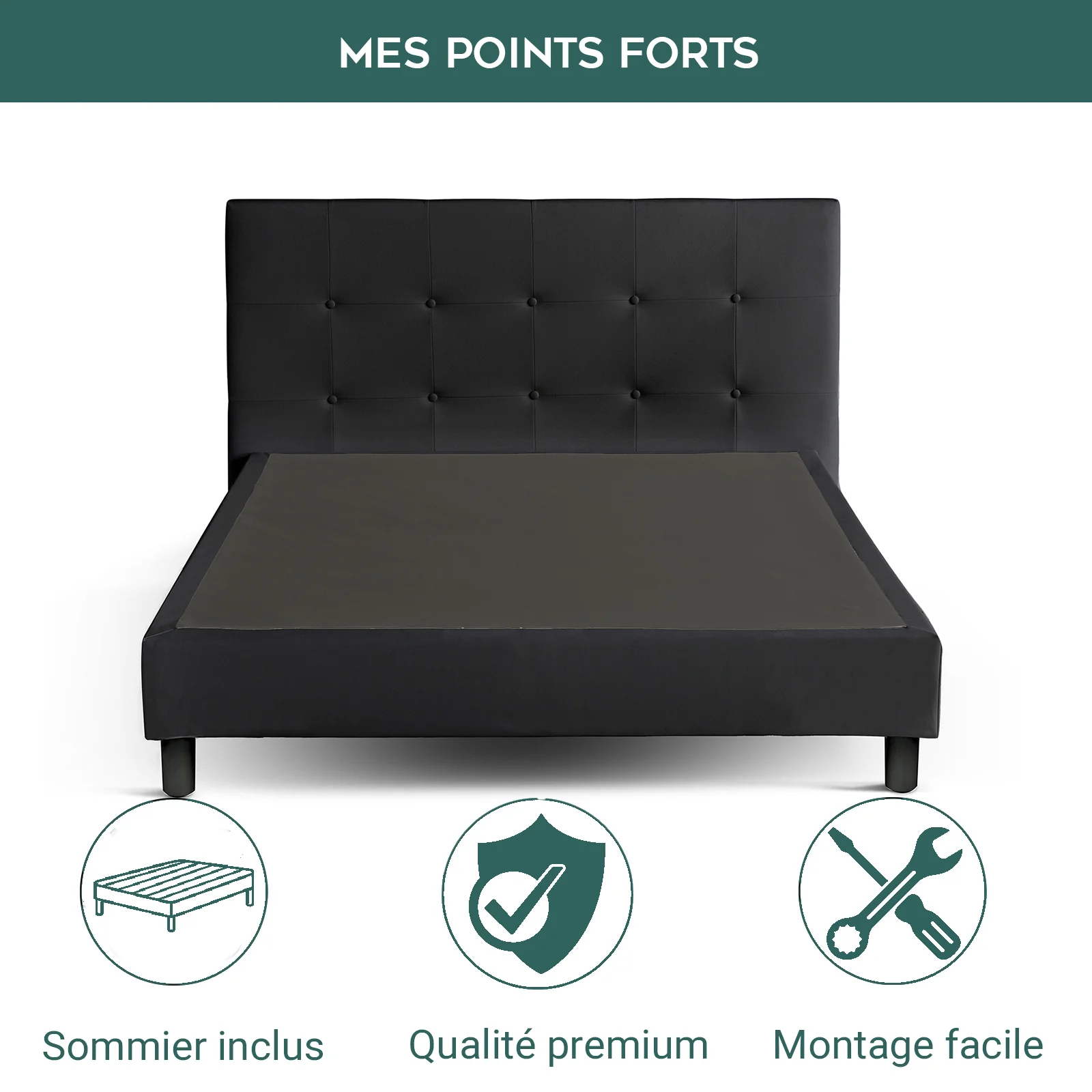 Lit capitonné Triomphe et contemporain : Simili cuir et sommier à lattes en bois - Image 8