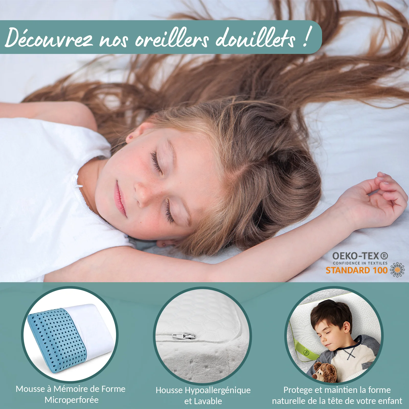 Oreiller mémoire de forme enfant : déhoussable et moelleux - Image 5