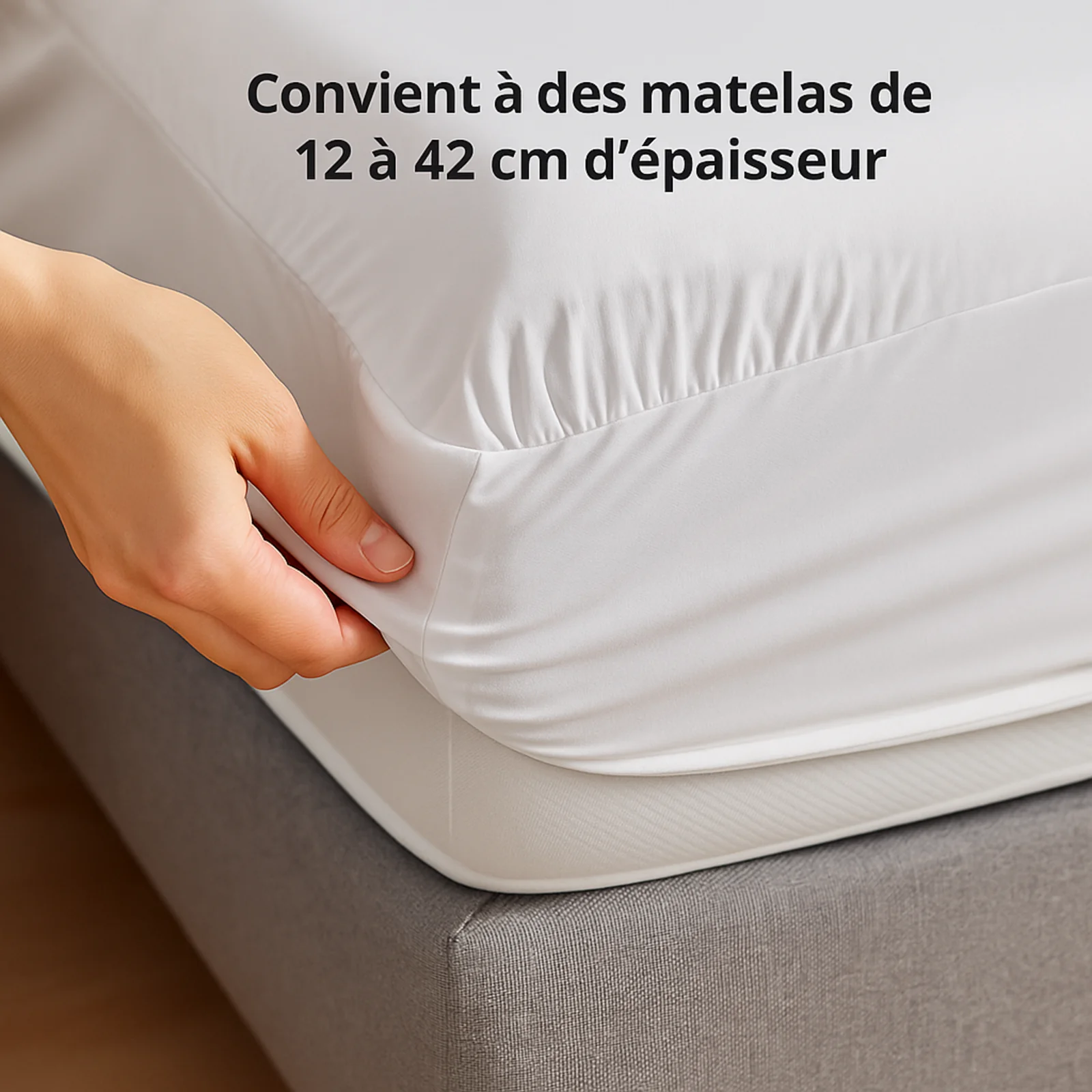 Drap housse élastique, respirant, blanc - Collection Unie - Image 3