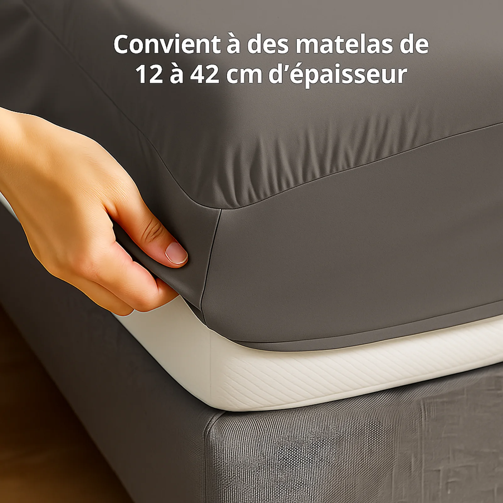 Parure de lit complète gris ardoise, polyester, douce, hypoallergénique - Collection Unie - Image 4