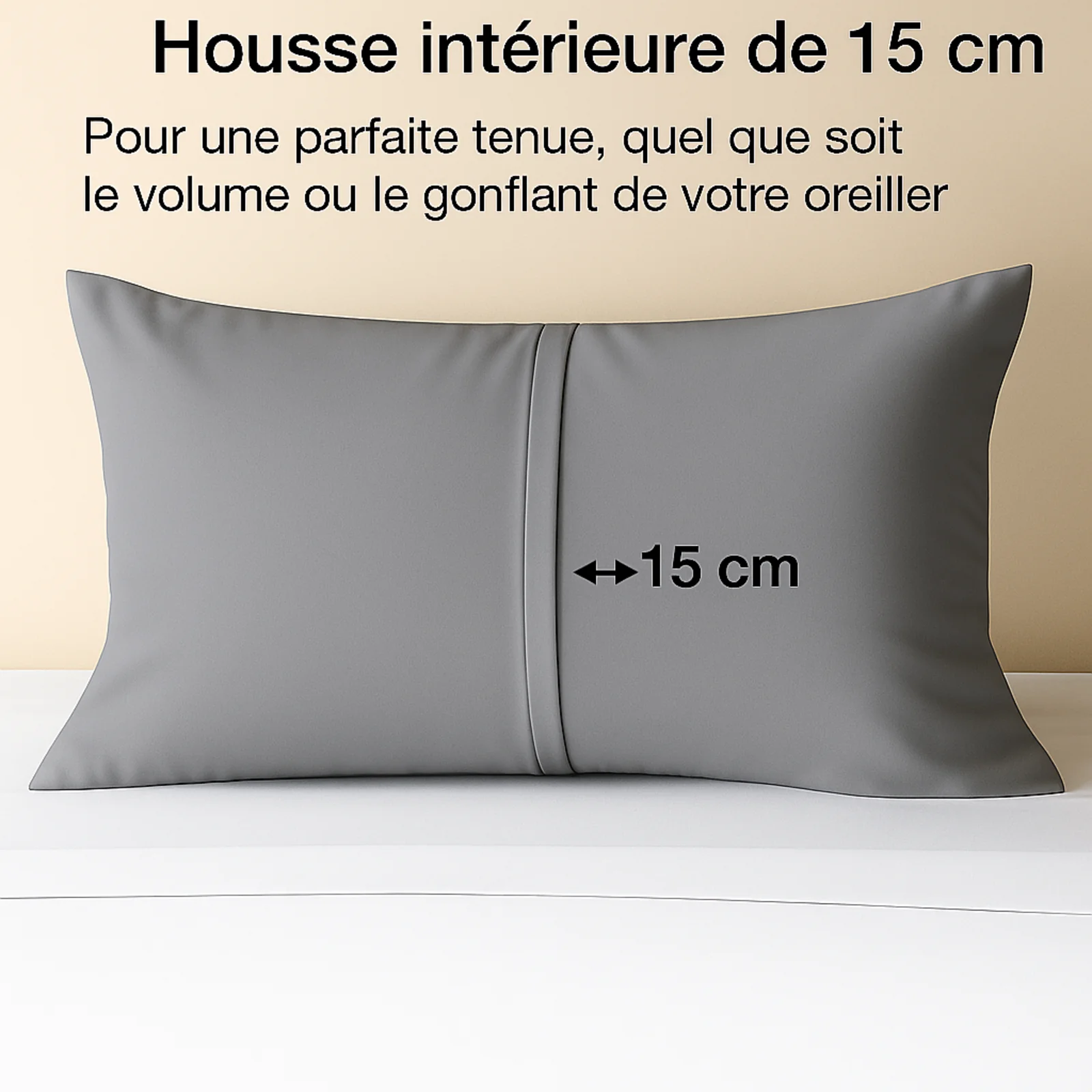 Parure de lit complète gris perle, polyester, douce, hypoallergénique - Collection Unie - Image 3