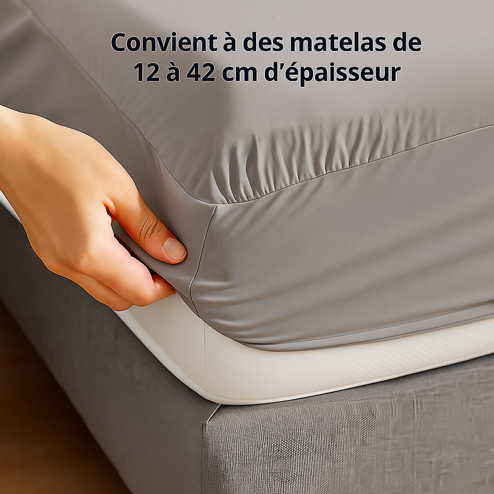 Parure de lit complète gris perle, polyester, douce, hypoallergénique - Collection Unie - Image 4